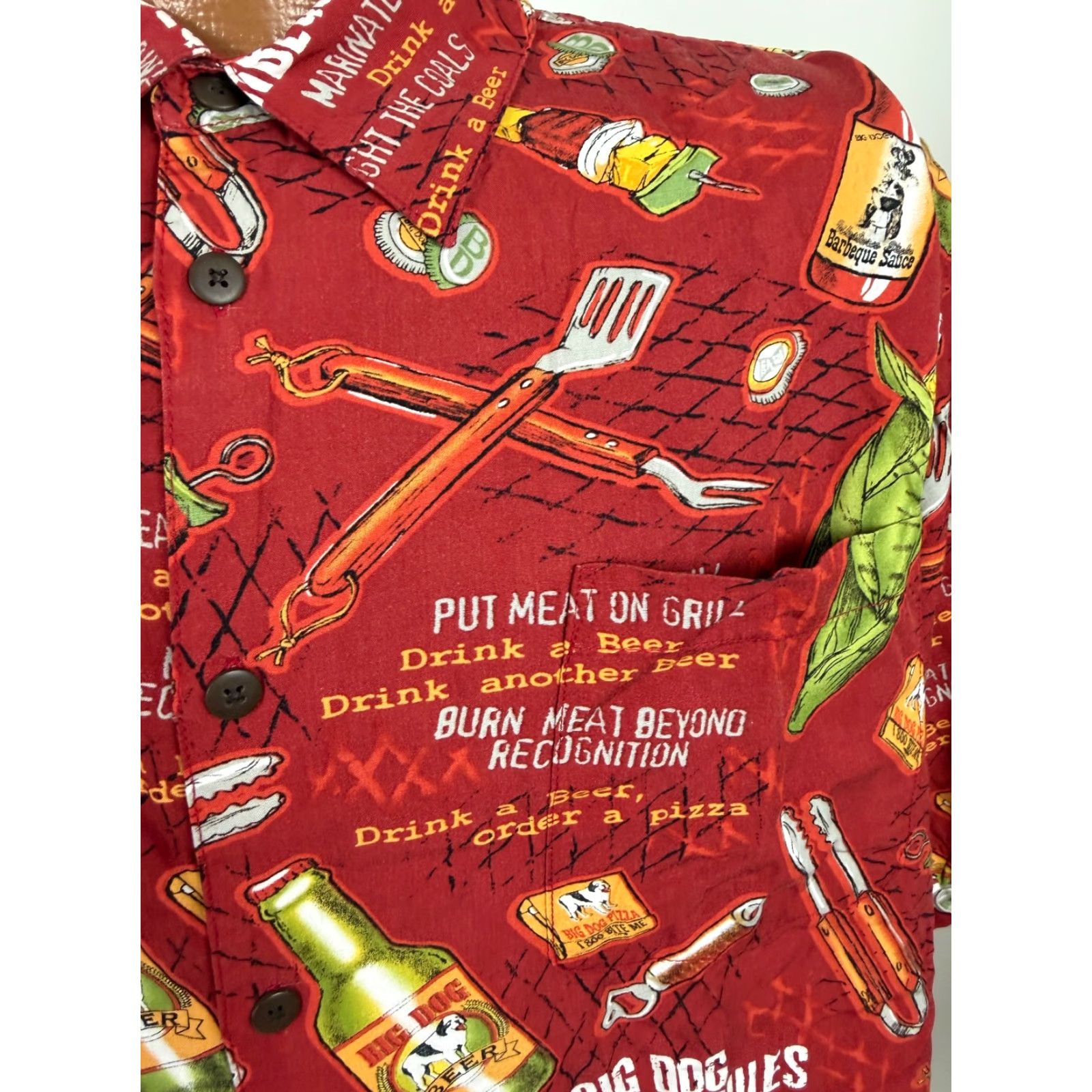 Big Dogs VINTAGE Big Dogs Shirt Men L Red Rayon 90s Funny Hawaiian BBQ Grill Beer Dad Dog Button-Up Short Sleeve Mens Large Size US L / EU 52-54 / 3 - 6 Thumbnail