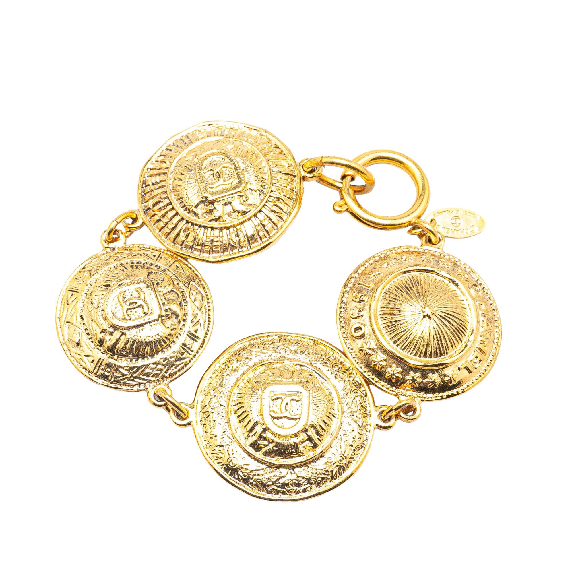 Chanel Gold Plated CC Medallion Link Bracelet Gold