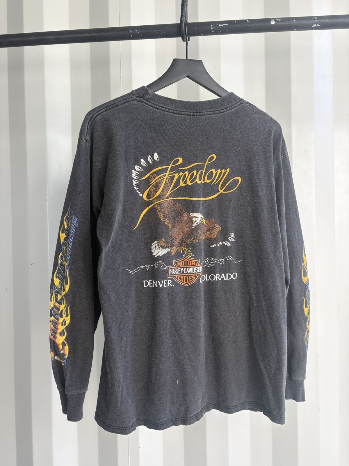 Harley Davidson Vintage Harley Freedom Flame Faded Shirt Band Grunge Size US L / EU 52-54 / 3 - 1 Thumbnail