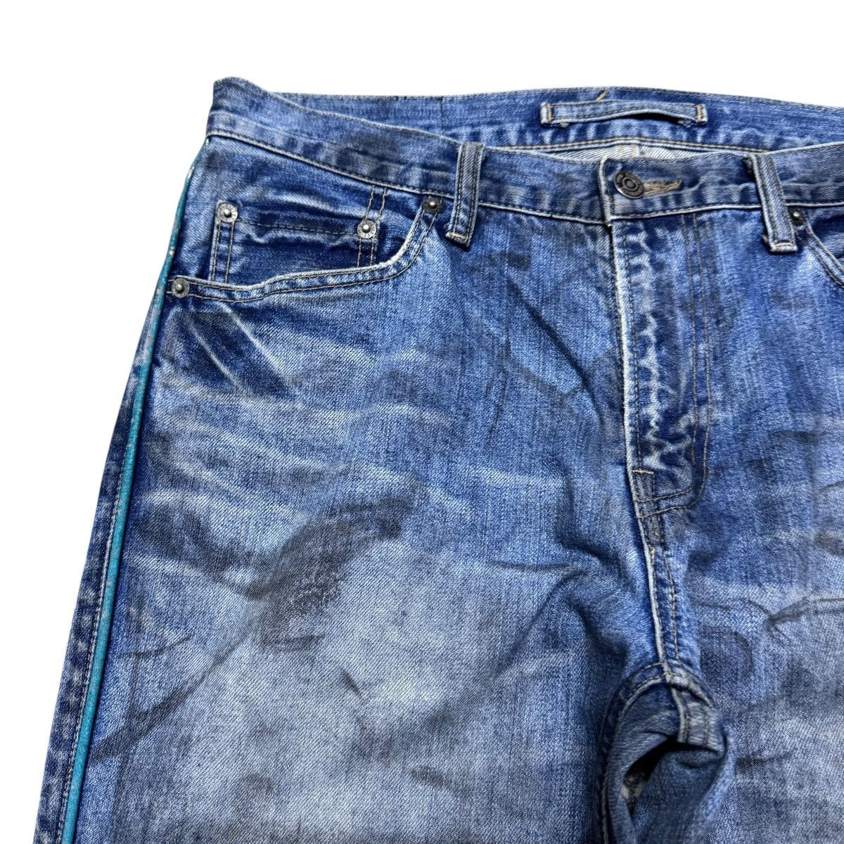 PPFM PPFM Distressed Denim Painted Airbrush Side Striped Jeans Size US 33 - 4 Thumbnail
