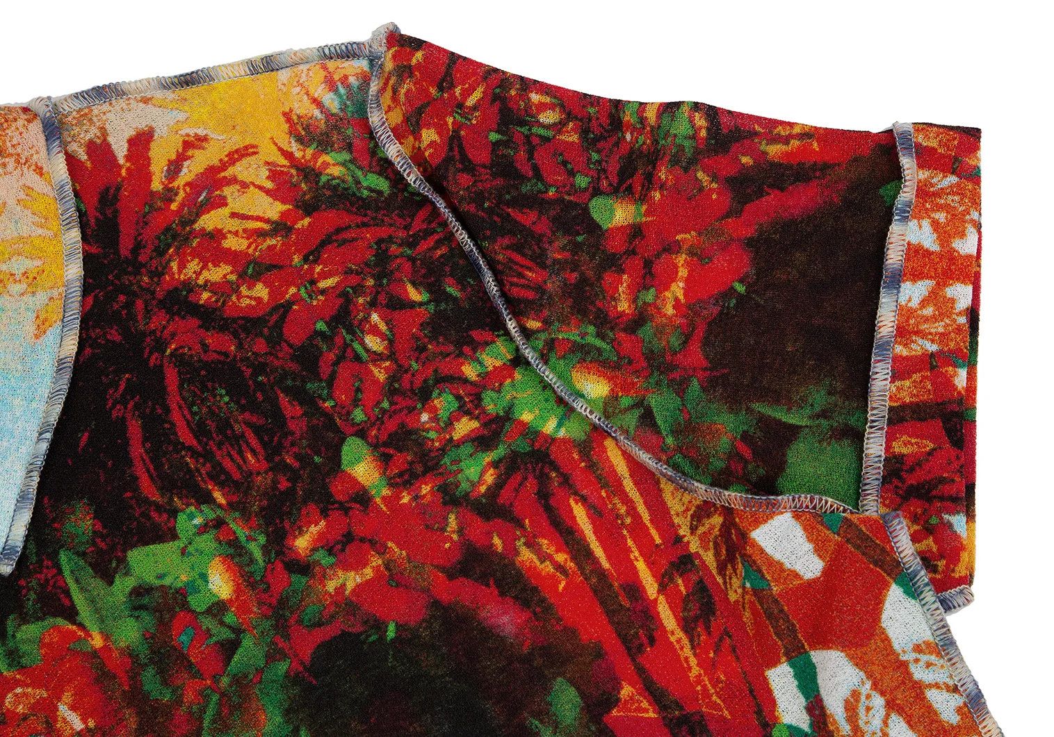 Jean Paul Gaultier Tropical Print V-Neck Power Net T-Shirt in Red Size US M / EU 48-50 / 2 - 4 Thumbnail