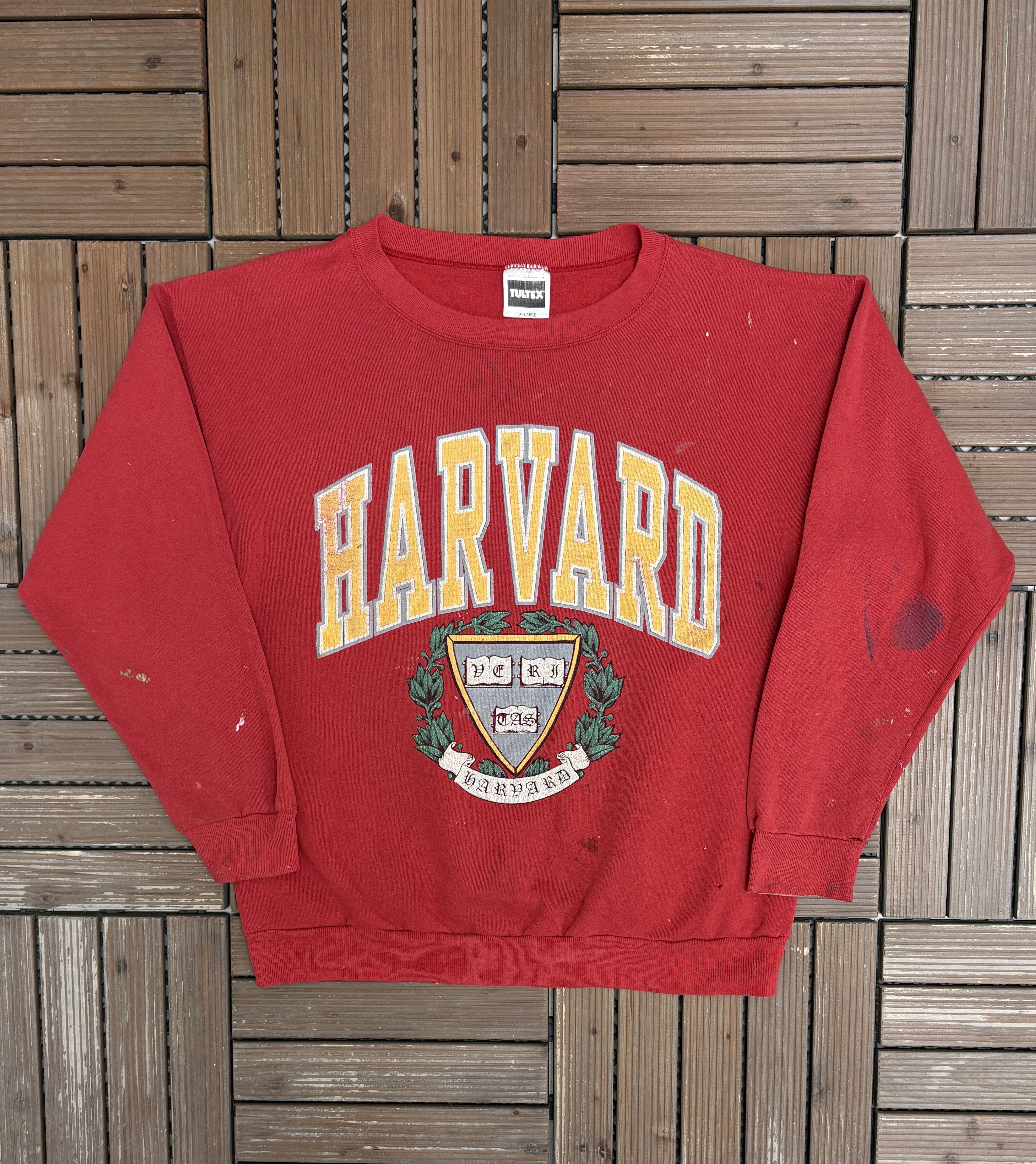 Vintage Harvard Crimson Vintage Red Distressed Sweater Crewneck Size US XL / EU 56 / 4 - 1 Thumbnail