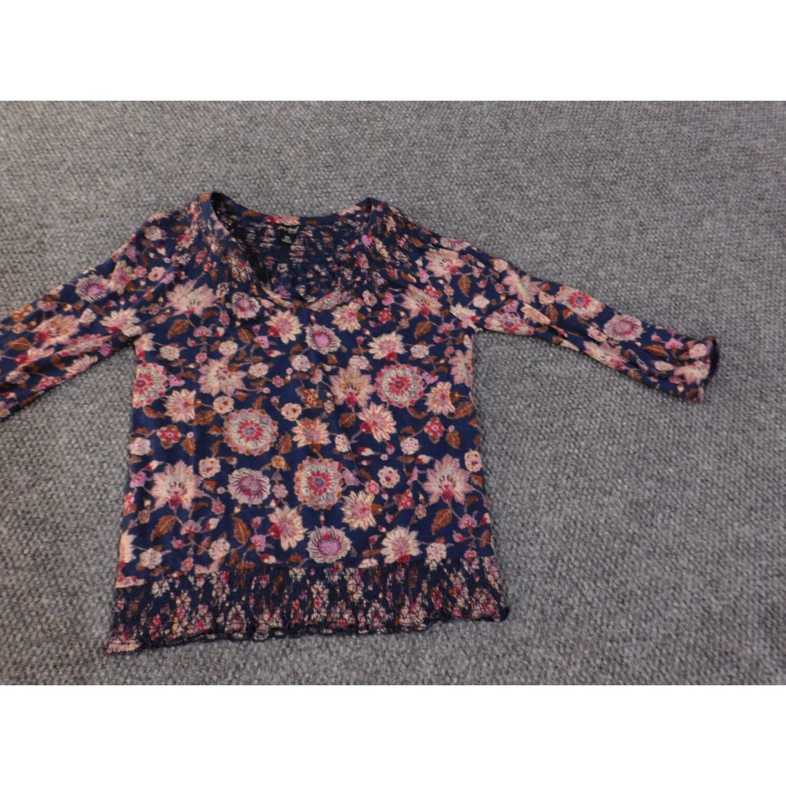 Lucky Brand Lucky Brand Blouse Top XS Women Blue Geometric Floral Knit Cotton Viscose Stretch Casual Regular Modern Classic Size XS / US 0-2 / IT 36-38 - 3 Thumbnail