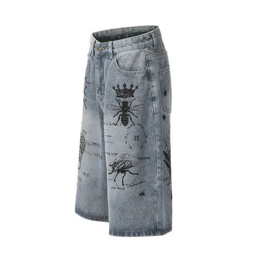 Japanese Brand Men's street loose straight graffiti print denim shorts y2k Size US 34 / EU 50 - 3 Thumbnail