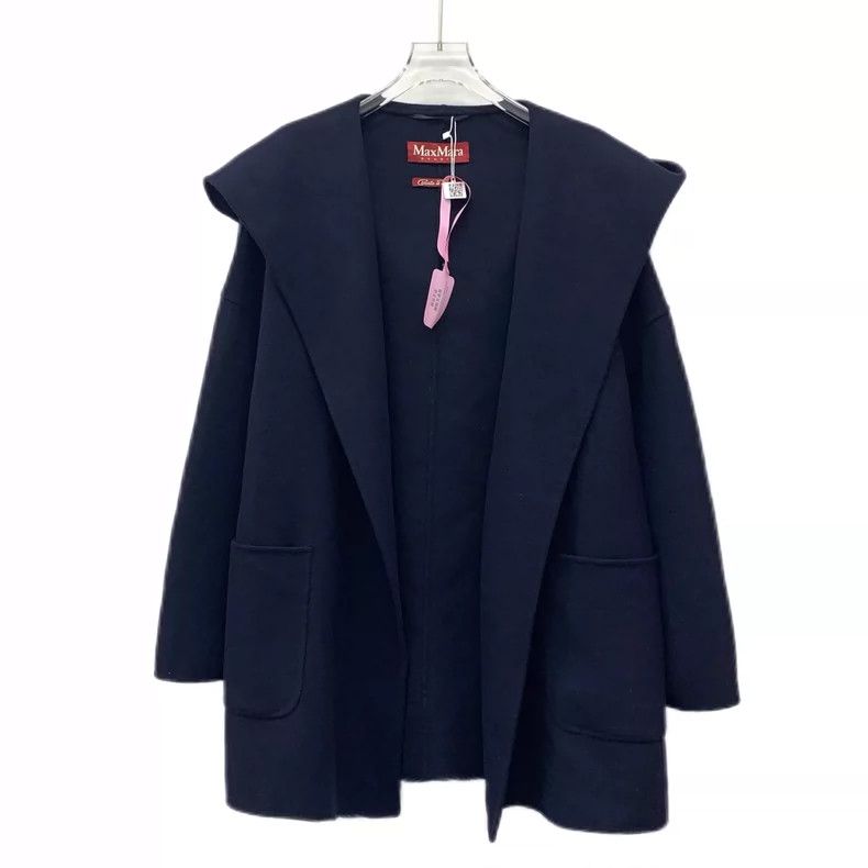 Max Mara Max Mara Dark blue wool hooded long-sleeved belted bathrob Size L / US 10 / IT 46 - 1 Thumbnail