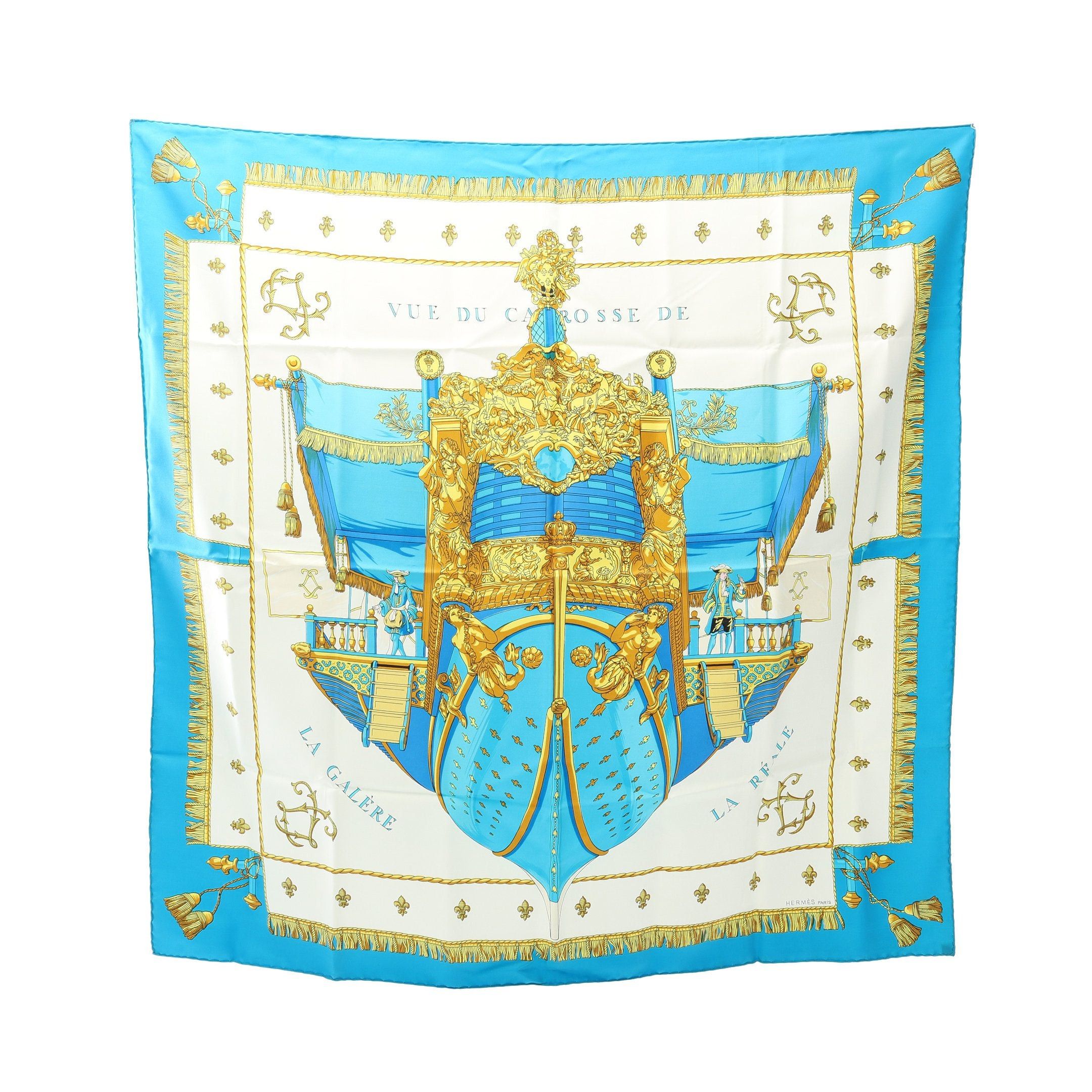 Hermes Hermes Carres 90 Vue Du Carrosse De La Galere Reale Scarf Silk Blue Multicolor Size ONE SIZE - 1 Thumbnail