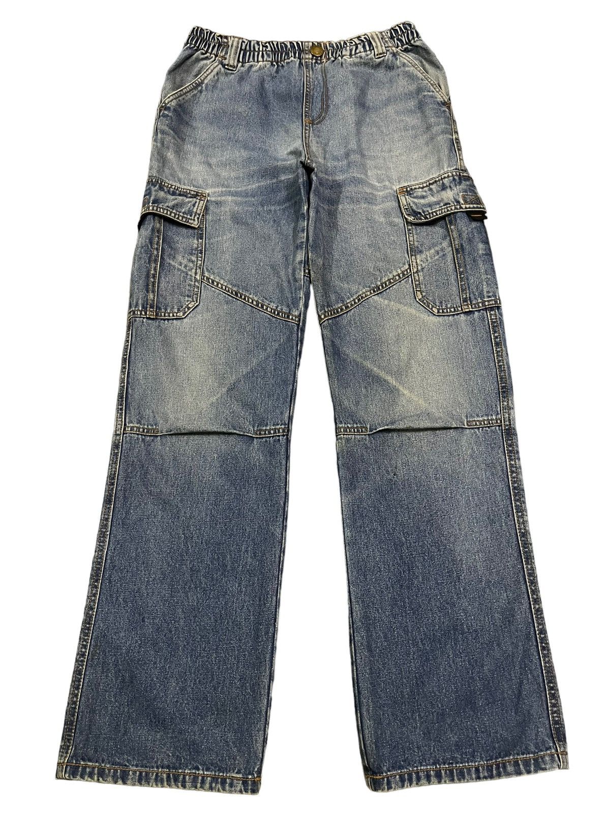 image of Hype Vintage Blue Wash Multipocket Cargo Jeans, Men's (Size 28)