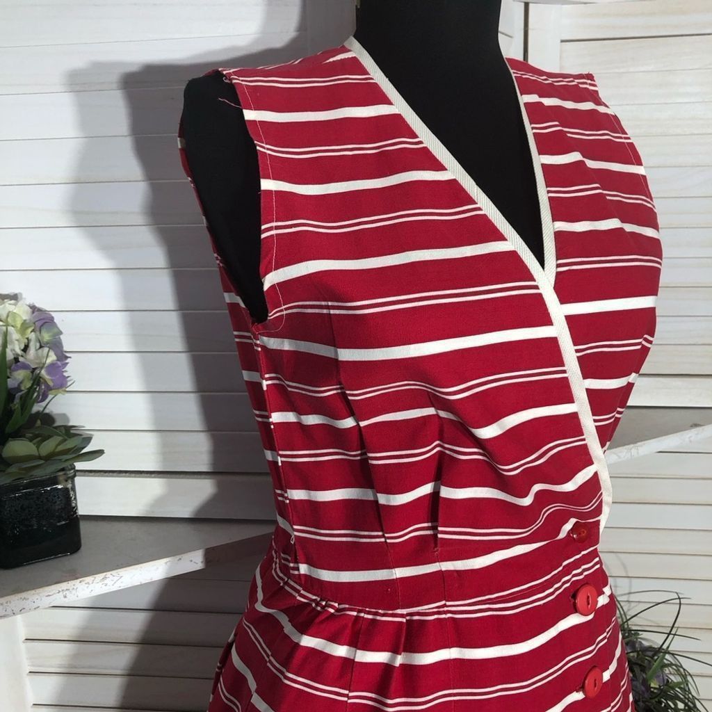 Vintage 80s red white full 50s Lucy nautical cotton midi dress S Size S / US 4 / IT 40 - 5 Thumbnail