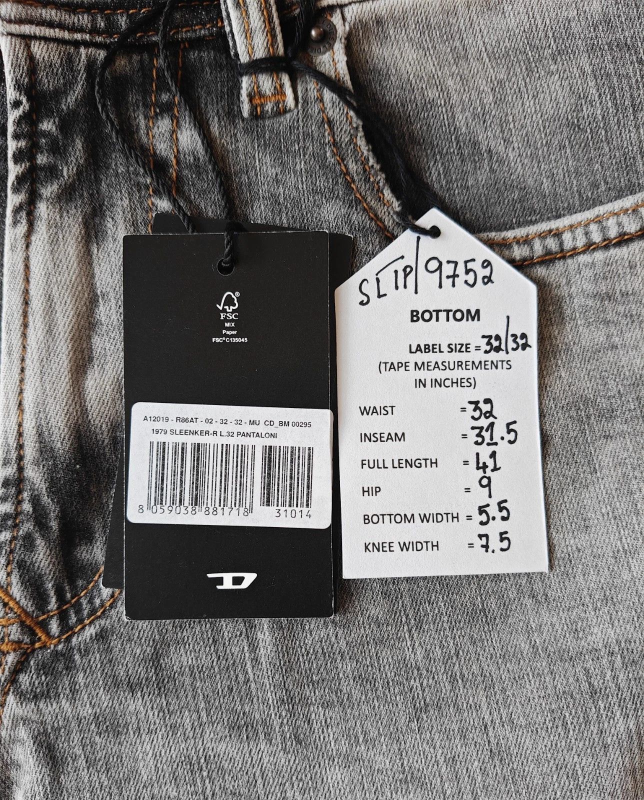 Diesel Diesel 1979 SLEENKER-R L.32 MENS JEANS SLTP/9752 Size US 32 / EU 48 - 6 Thumbnail
