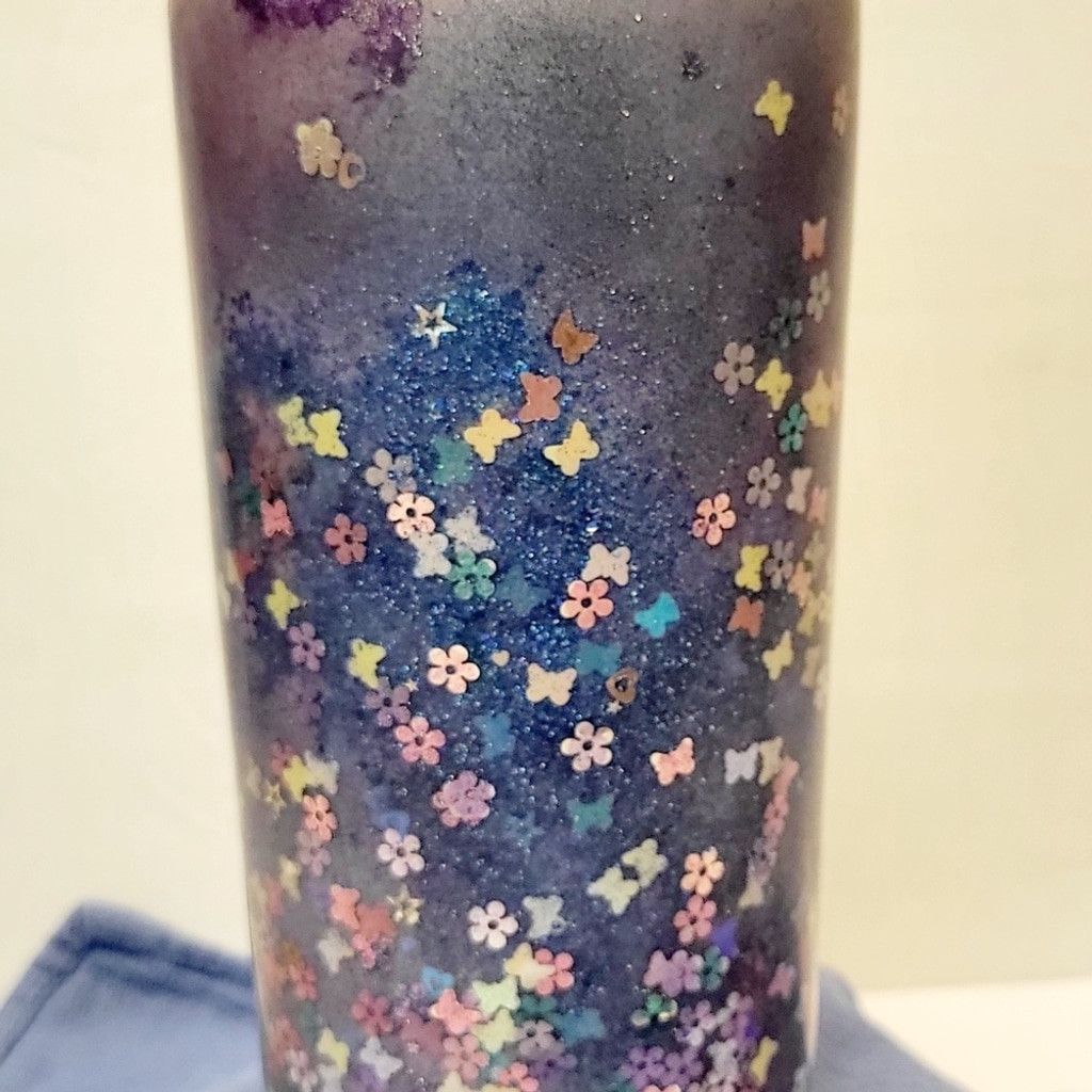 Handmade Hand Crafted Purple Glitter 30 Oz Tumbler Butterfly Floral Size ONE SIZE - 4 Thumbnail
