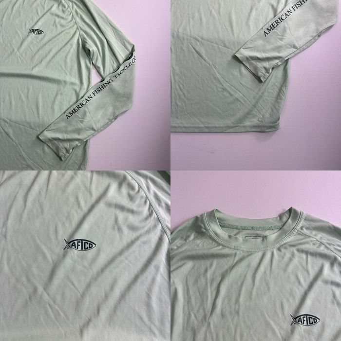 Spell AFTCO Fishing Shirt Longsleeve Spell Out Logo Men's Size Medium Green  Outdoor