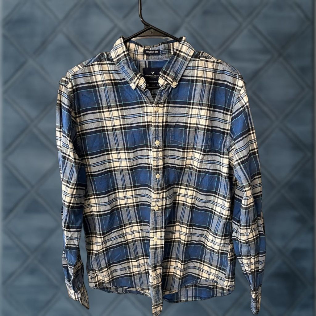 American Eagle Outfitters VINTAGE American Eagle Outfitters Button-Up Shirt Men Long Sleeve Plaid Blue White M Adult Medium Blue Plaid Buttons Casual 90s Mens Size US M / EU 48-50 / 2 - 1 Thumbnail