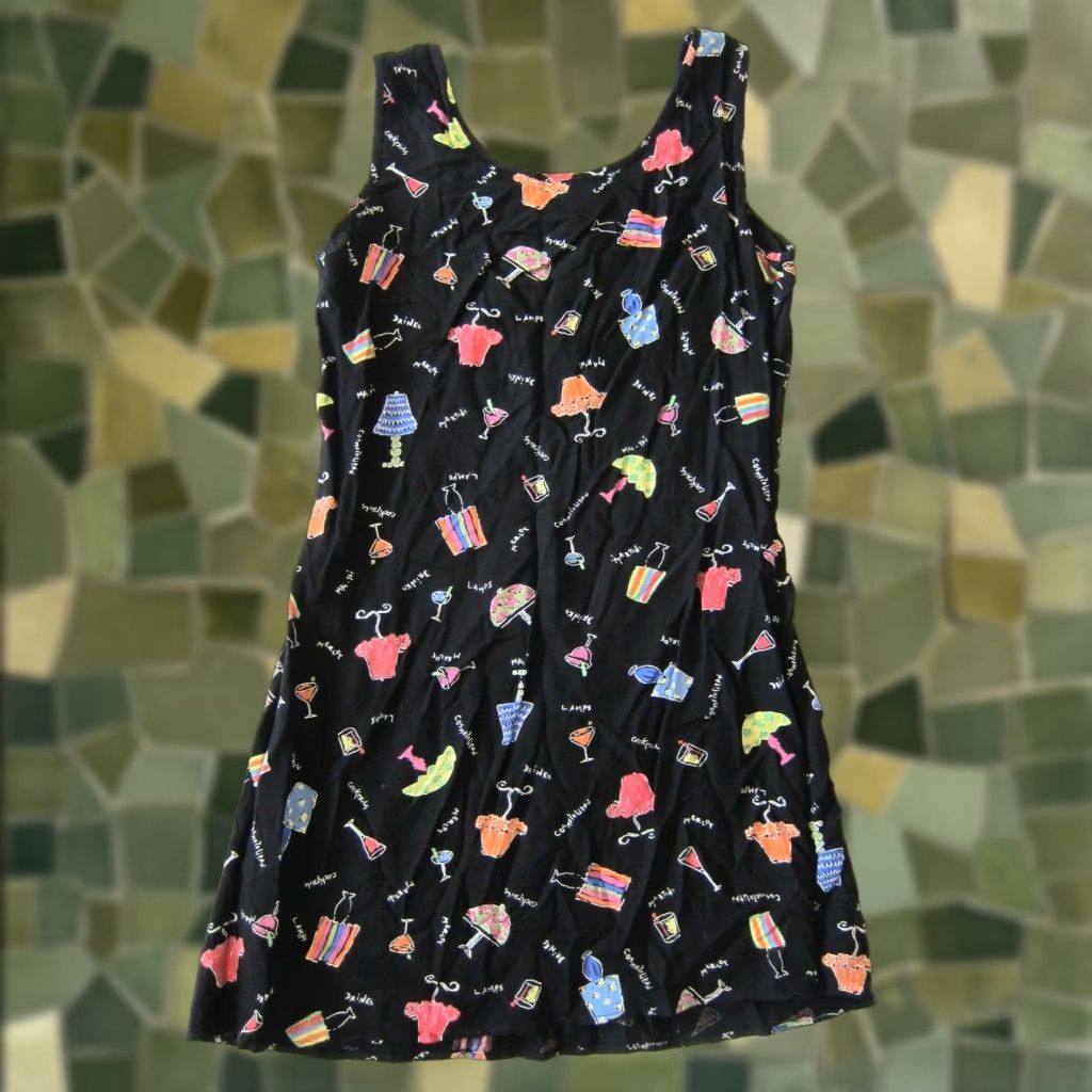 Lee VINTAGE Alexandra Lee 100% Rayon Cocktails Black Shift Tank Sun Dress Size 8 Size L / US 10 / IT 46 - 1 Thumbnail