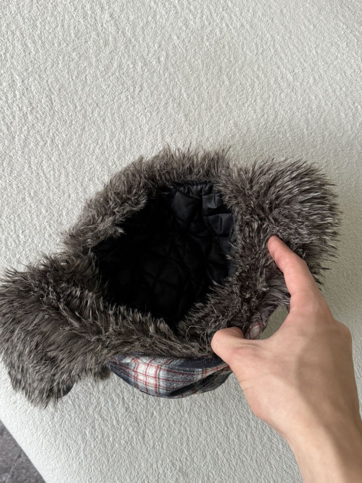 Japanese Brand × Vintage Vintage red checkered Y2K fuzzy fur ushanka hat Japanese Size ONE SIZE - 7 Thumbnail