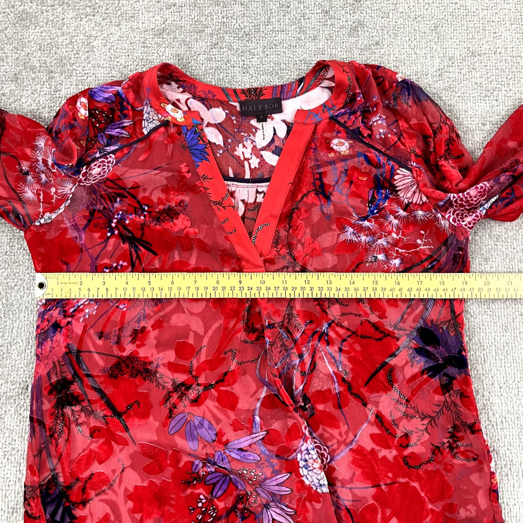 Vintage VINTAGE HALE BOB Shirt Women's Small Silk Viscose Velvet Sheer Red Floral Blouse BOHO Top Size S / US 4 / IT 40 - 5 Thumbnail
