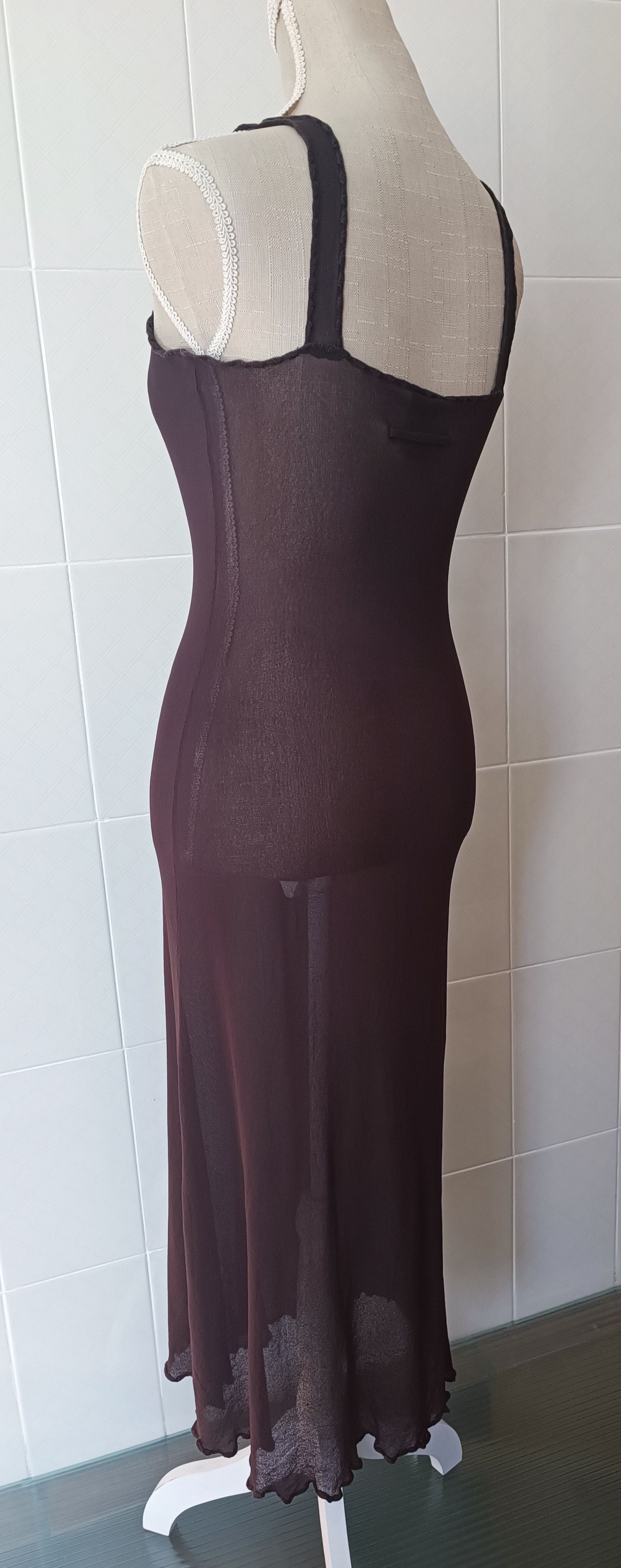 Jean Paul Gaultier 90's - Brown maxi mesh dress with embroidery Size M / US 6-8 / IT 42-44 - 16 Thumbnail