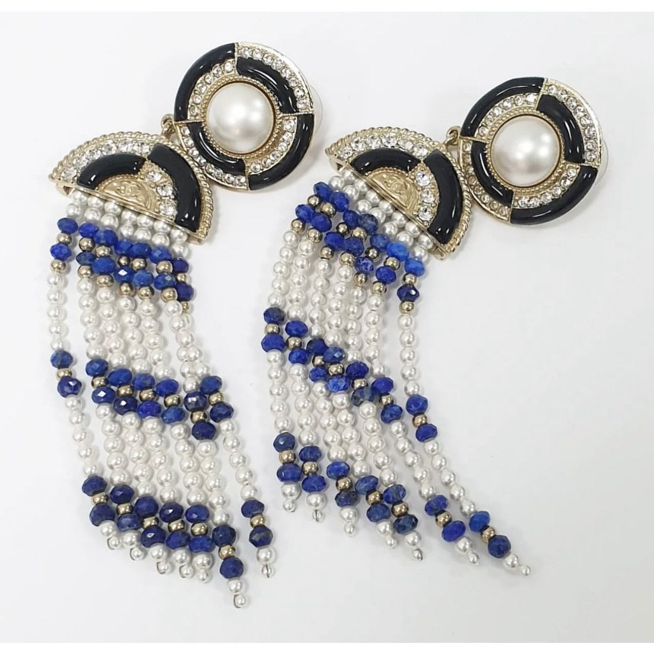 Chanel CHANEL Lapis Lazuli Faux Pearl CC Chandelier Earrings Size ONE SIZE - 6 Thumbnail