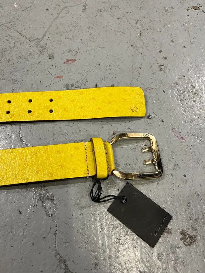 Designer × Dsquared2 × Vintage Dsquared2 Yellow Ostrich Effect Leather Belt Size ONE SIZE - 3 Thumbnail