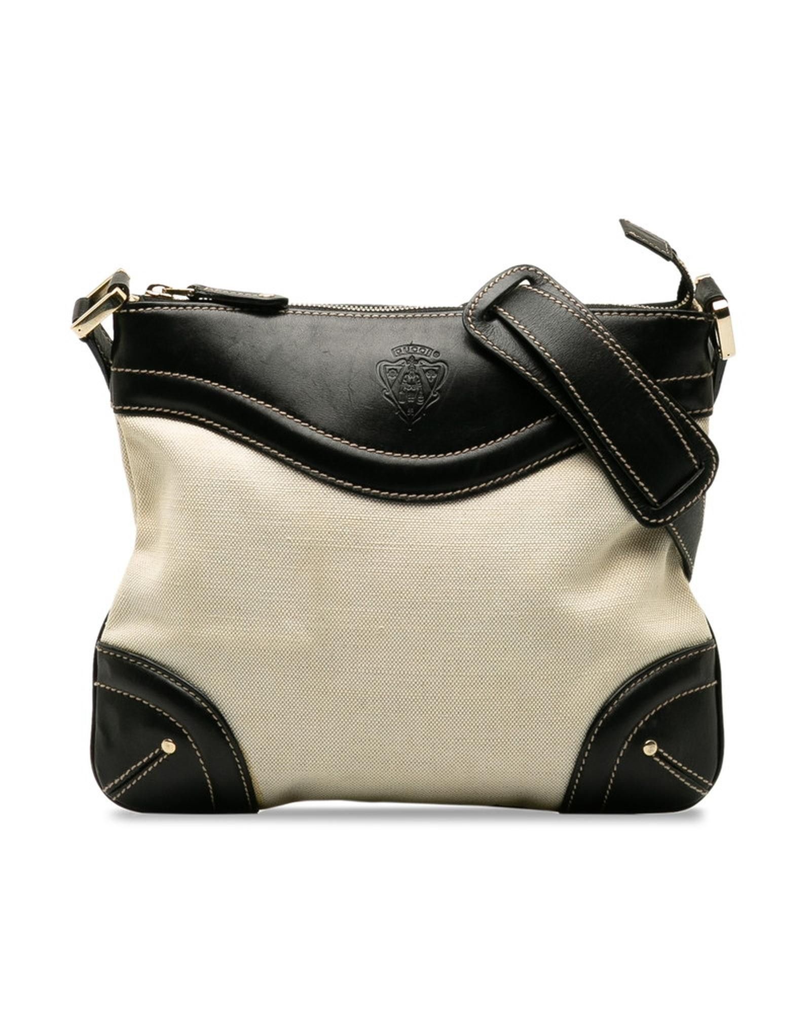 image of Gucci Canvas Leather Crossbody Bag in White, Women's