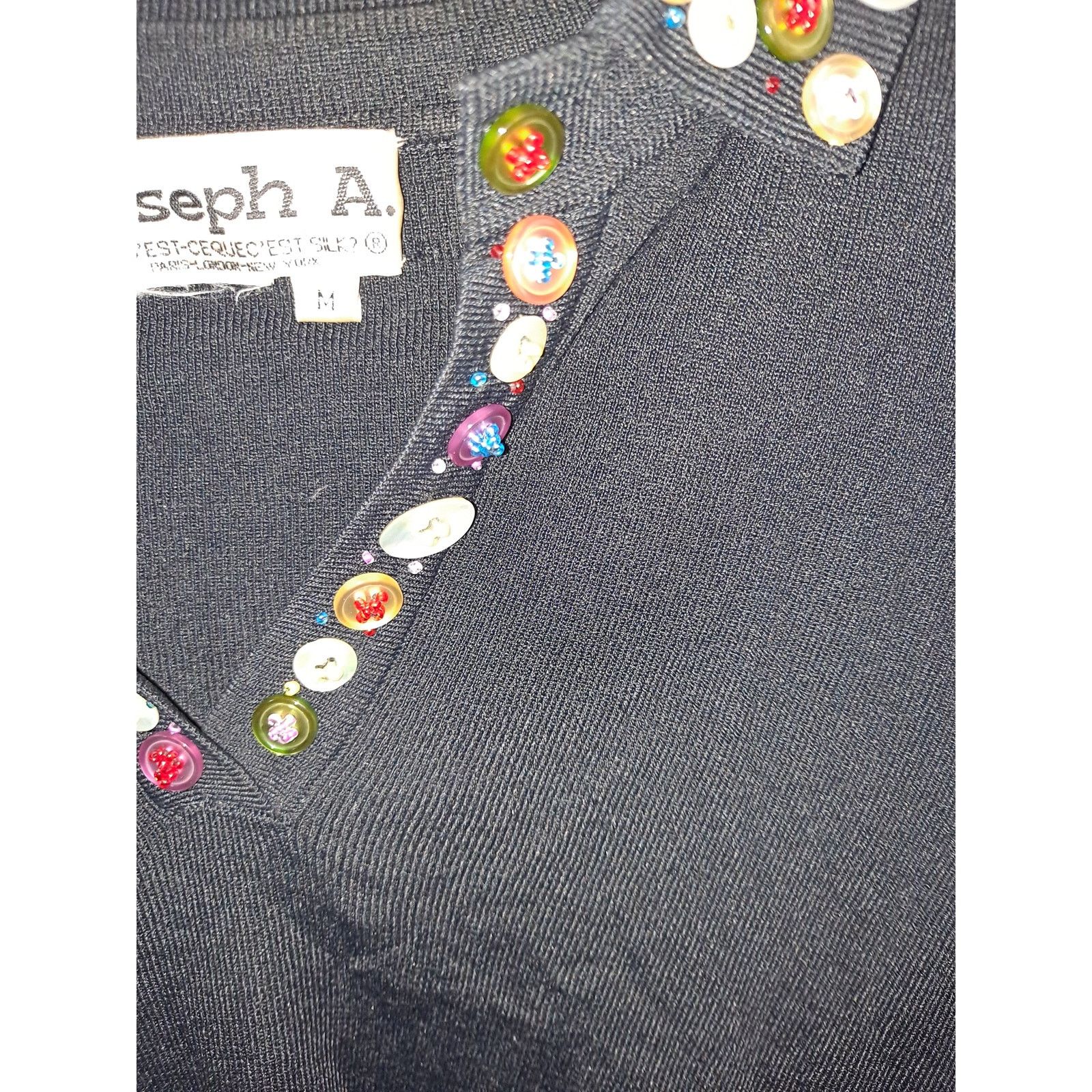 Other Vintage Joseph A Black V Neck Polo With Button Decoration Size M / US 6-8 / IT 42-44 - 3 Thumbnail