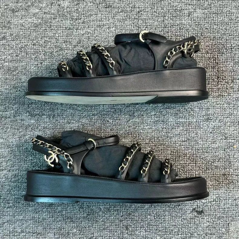 Chanel Chanel Black Gold Chain Logo Sandals -2505 Size US 6 / EU 39 - 5 Thumbnail
