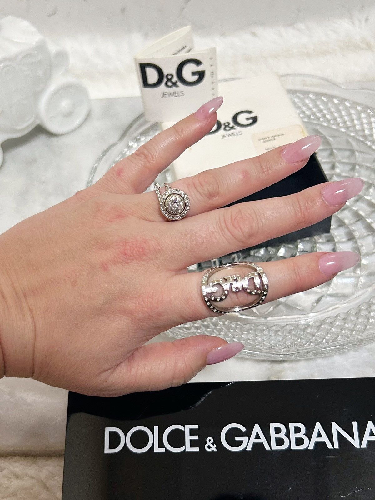 Dolce & Gabbana Authentic Dolce & Gabbana Silver & Crystal Toned Logo Ring Size ONE SIZE - 3 Thumbnail