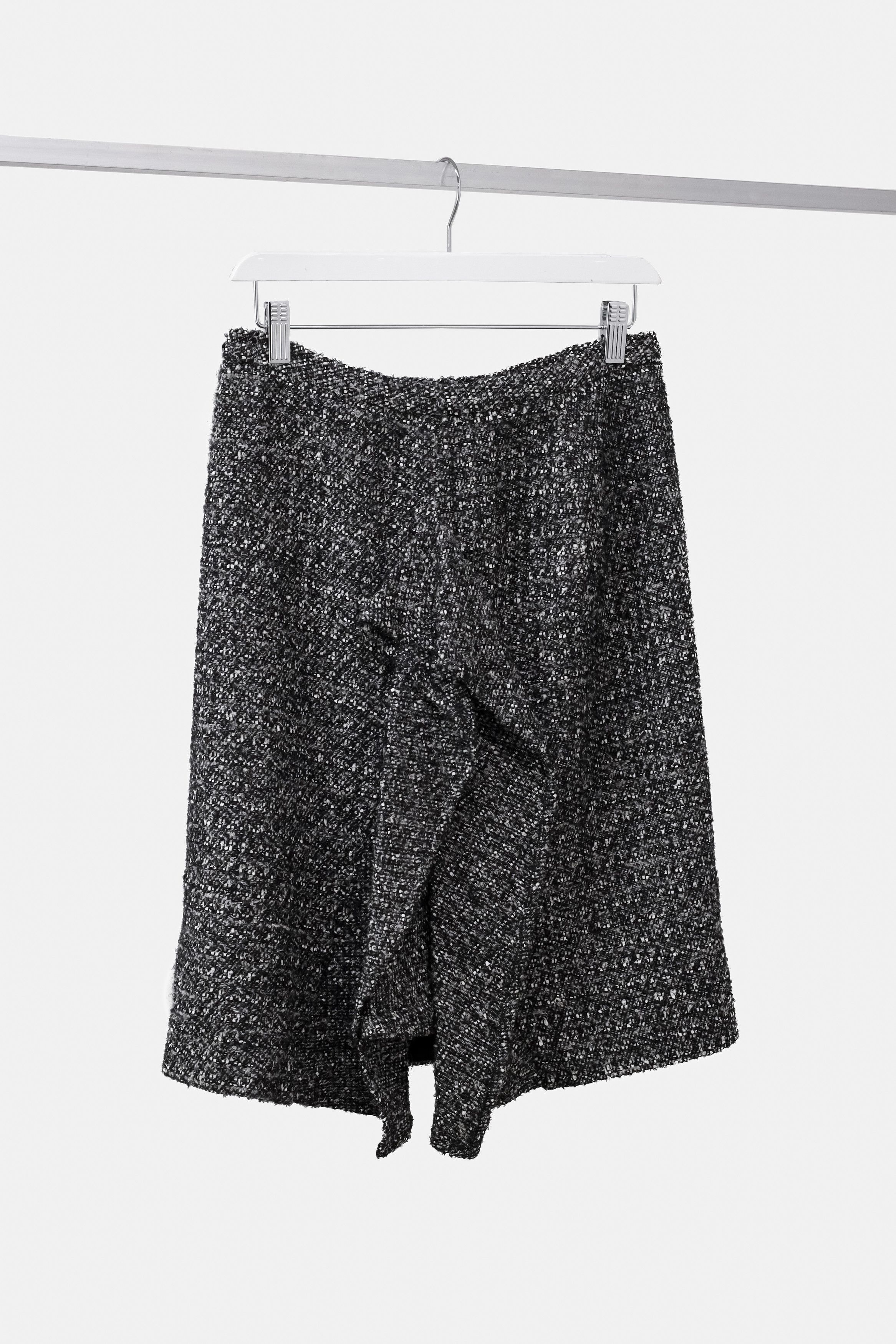 image of Oscar De La Renta Grey Tweed Ruffle Pencil Skirt, Women's (Size 30)