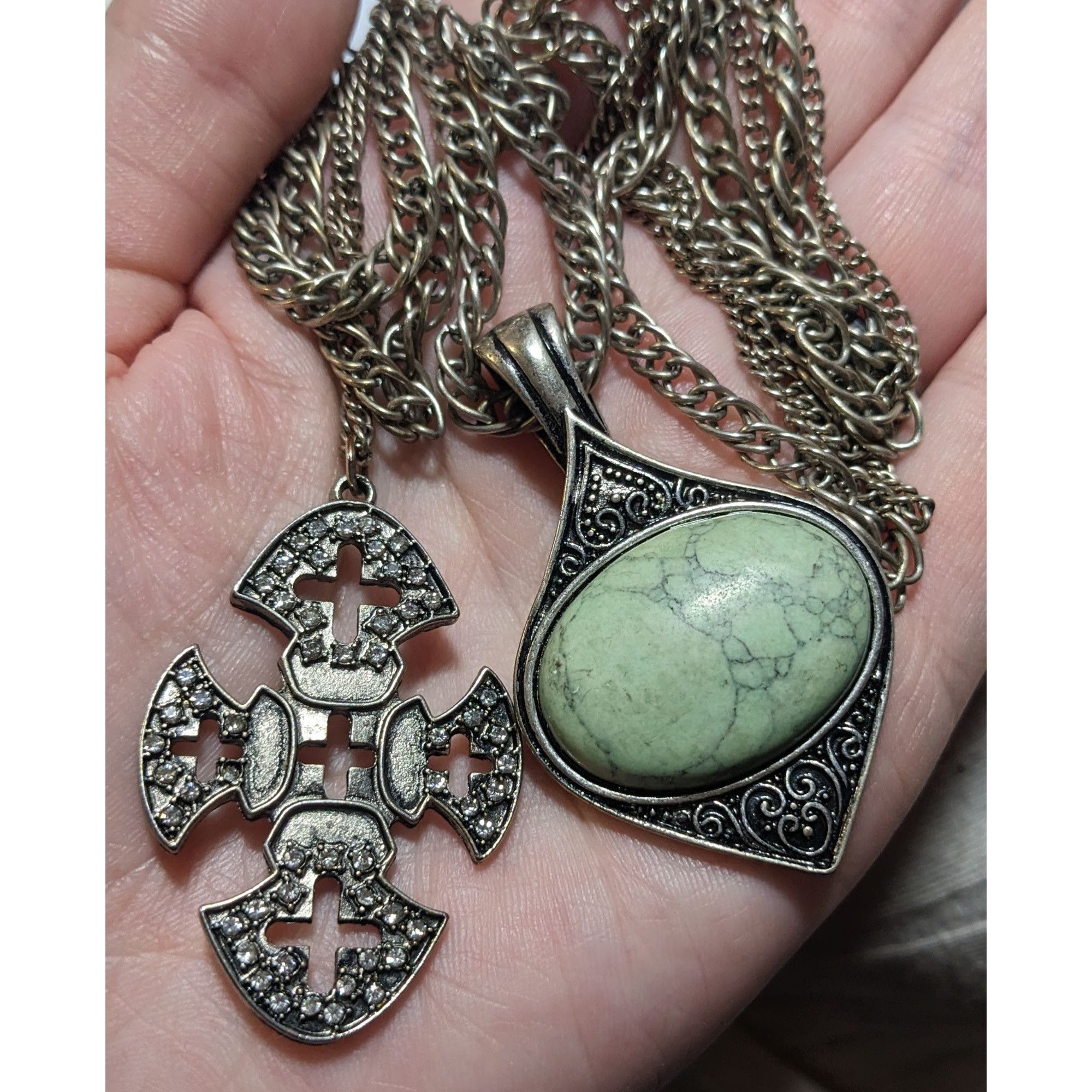 Other Whimsygoth Multilayer Double Pendant Cross And Cabochon Neck Size ONE SIZE - 1 Thumbnail