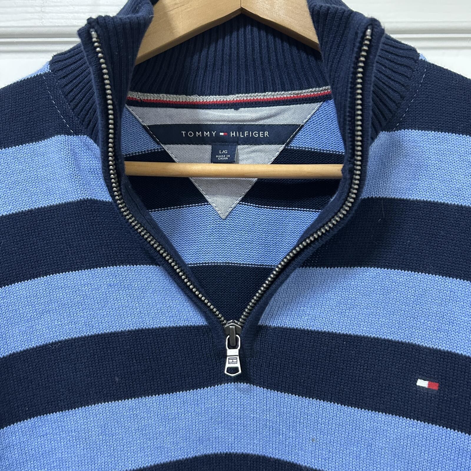 Tommy Hilfiger Tommy Hilfiger Rugby 1/4 Zip Sweater Blue Stripe 100% Cotton Size US L / EU 52-54 / 3 - 1 Thumbnail