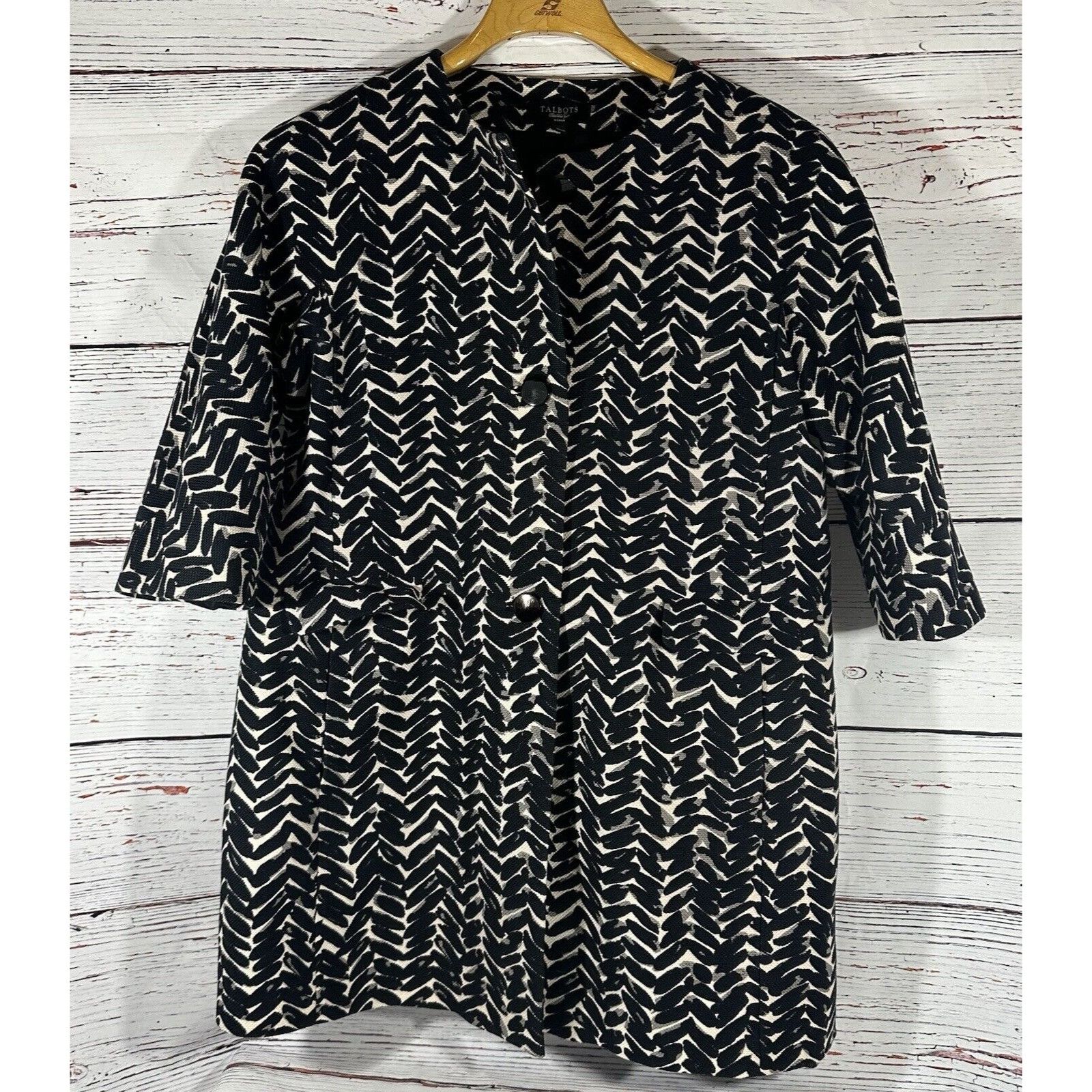 Talbots Talbots Dress Coat Overcoat Black & White Abstract Herringbo Size XL / US 12-14 / IT 48-50 - 2 Thumbnail