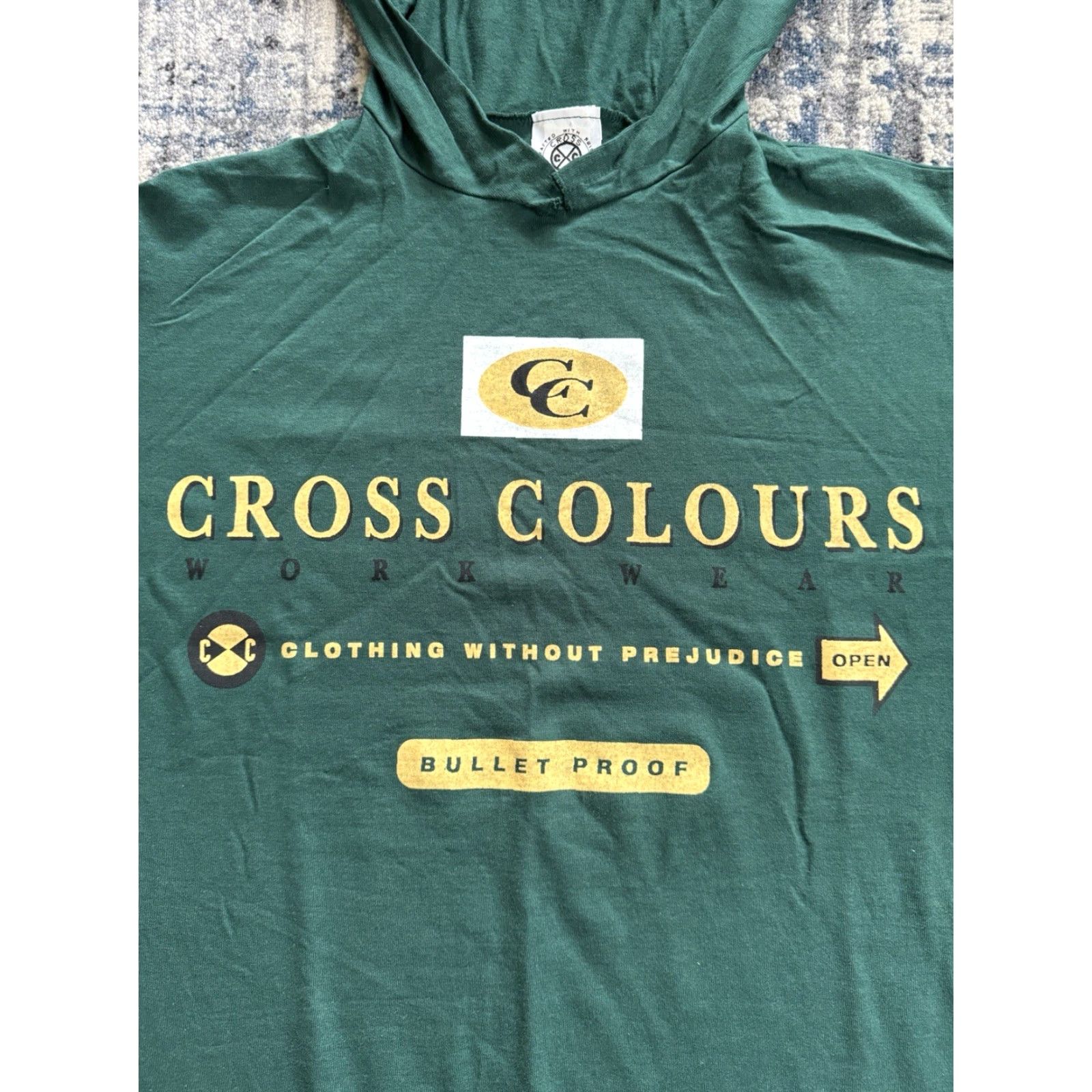 Vintage VINTAGE Cross Colours T-Shirt Hooded Shirt Men XL Green 90s Hip Hop Logo Graphic Print Short Sleeve Crew Neck Machine Washable Cotton United States Size US XL / EU 56 / 4 - 2 Thumbnail