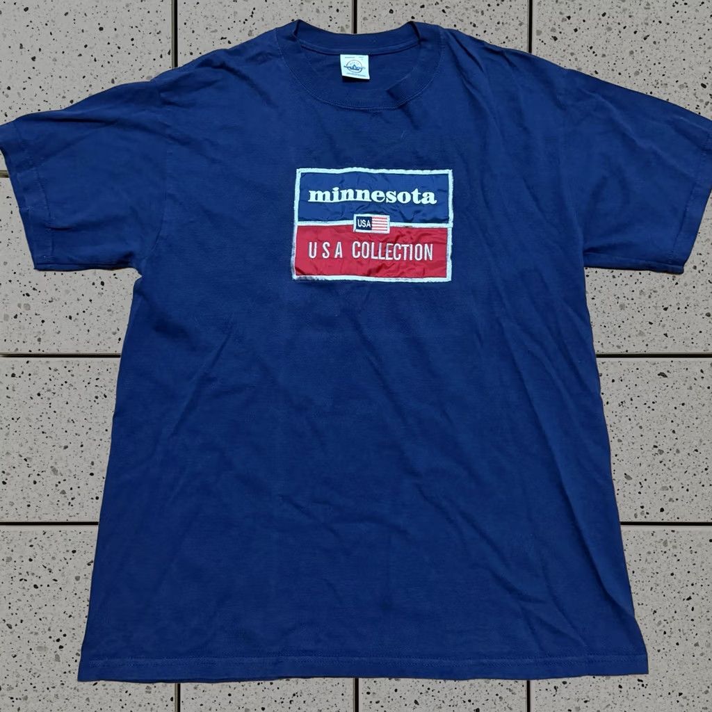Vintage Delta T Shirt Mens Large Navy Usa Minnesota Collection Flag Embroidered in Blue, Men's