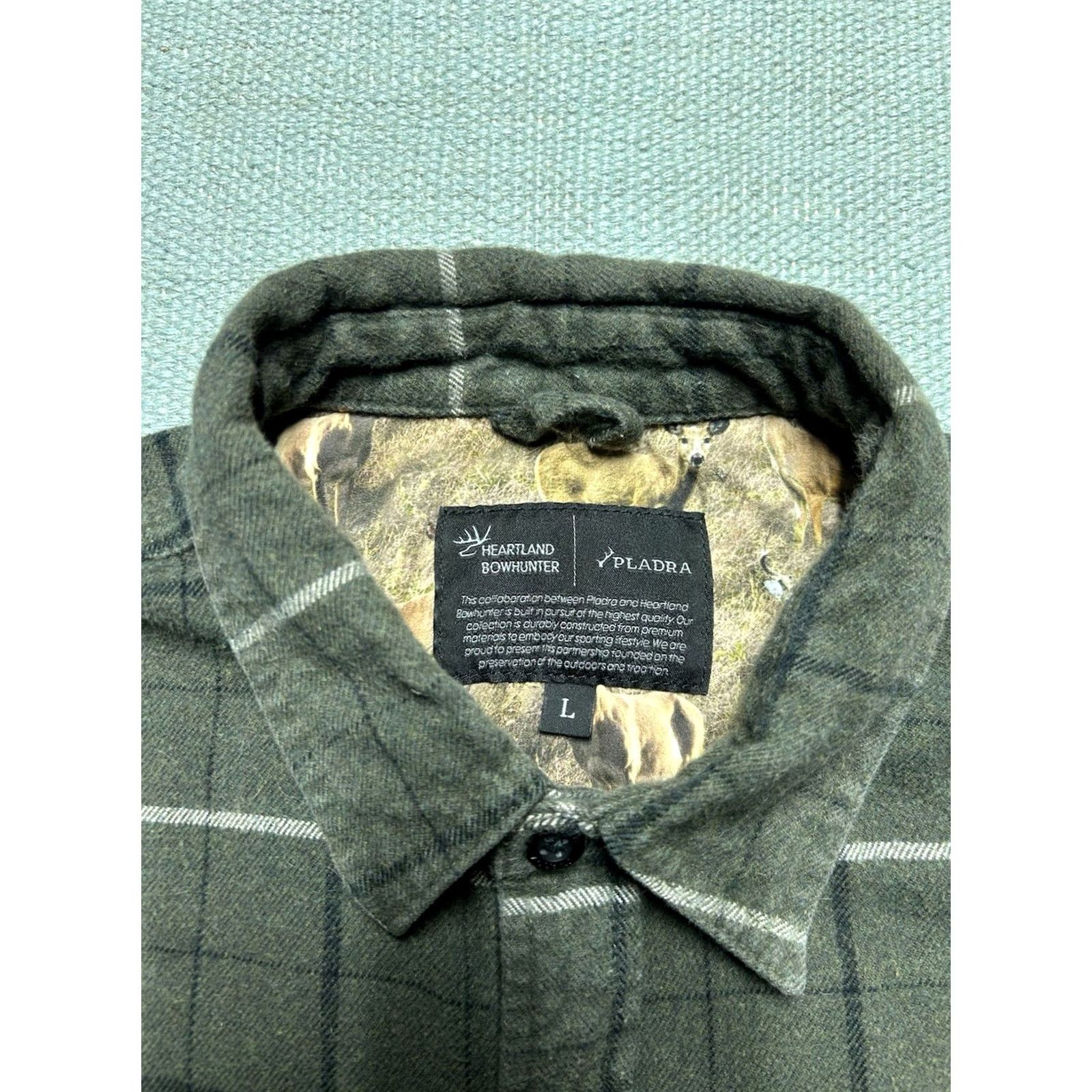 AMO Pladra Long Sleeve Flannel Shirt Heartland Bowhunter Green Plaid Camo Mens Large Size US L / EU 52-54 / 3 - 5 Thumbnail