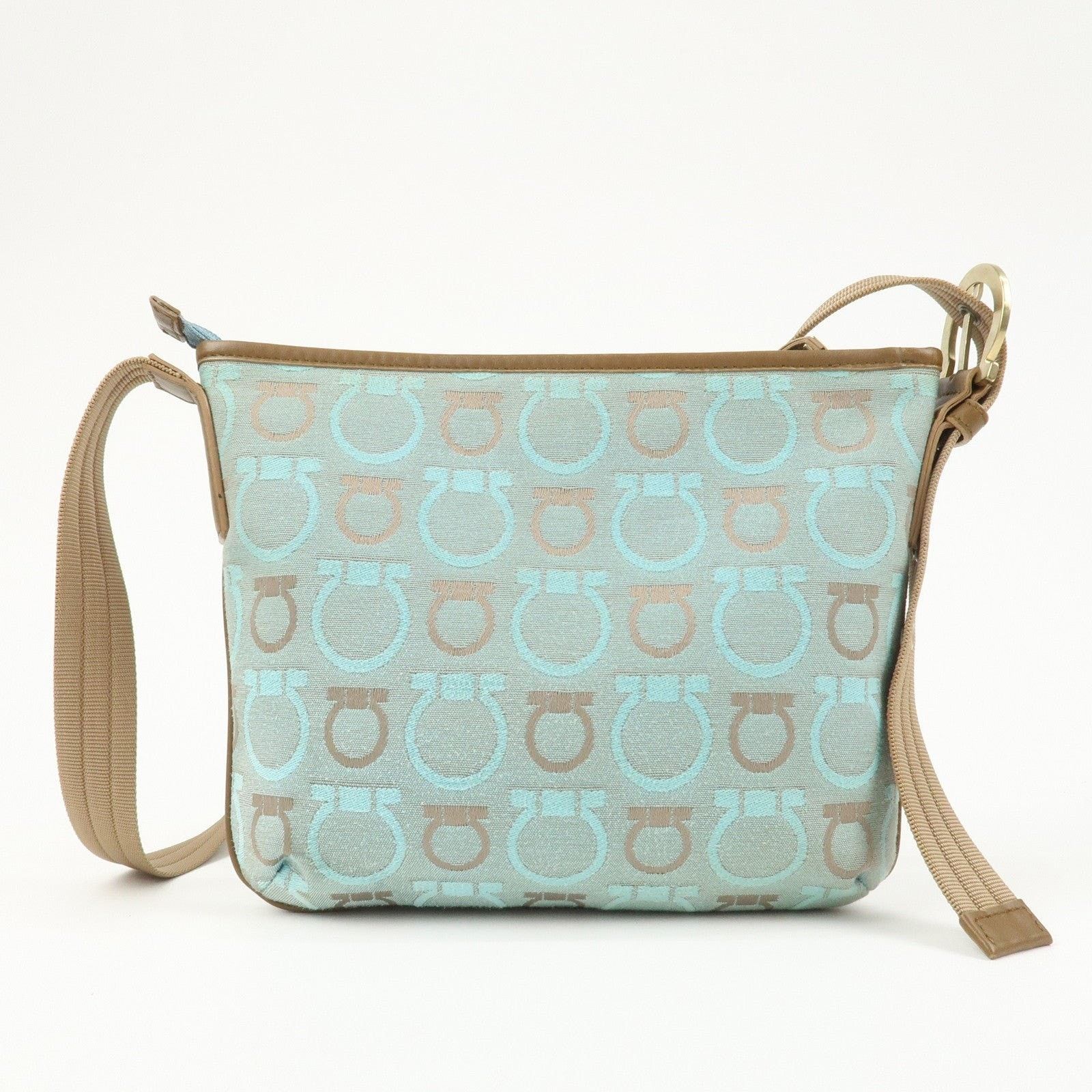 Salvatore Ferragamo Ferragamo Gancini Canvas & Leather Shoulder Bag Light Blue Size ONE SIZE - 2 Thumbnail