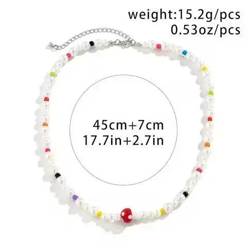 Jewelry Pearl Colorful Glass Rice Bead Choker Necklace For Size ONE SIZE - 2 Thumbnail