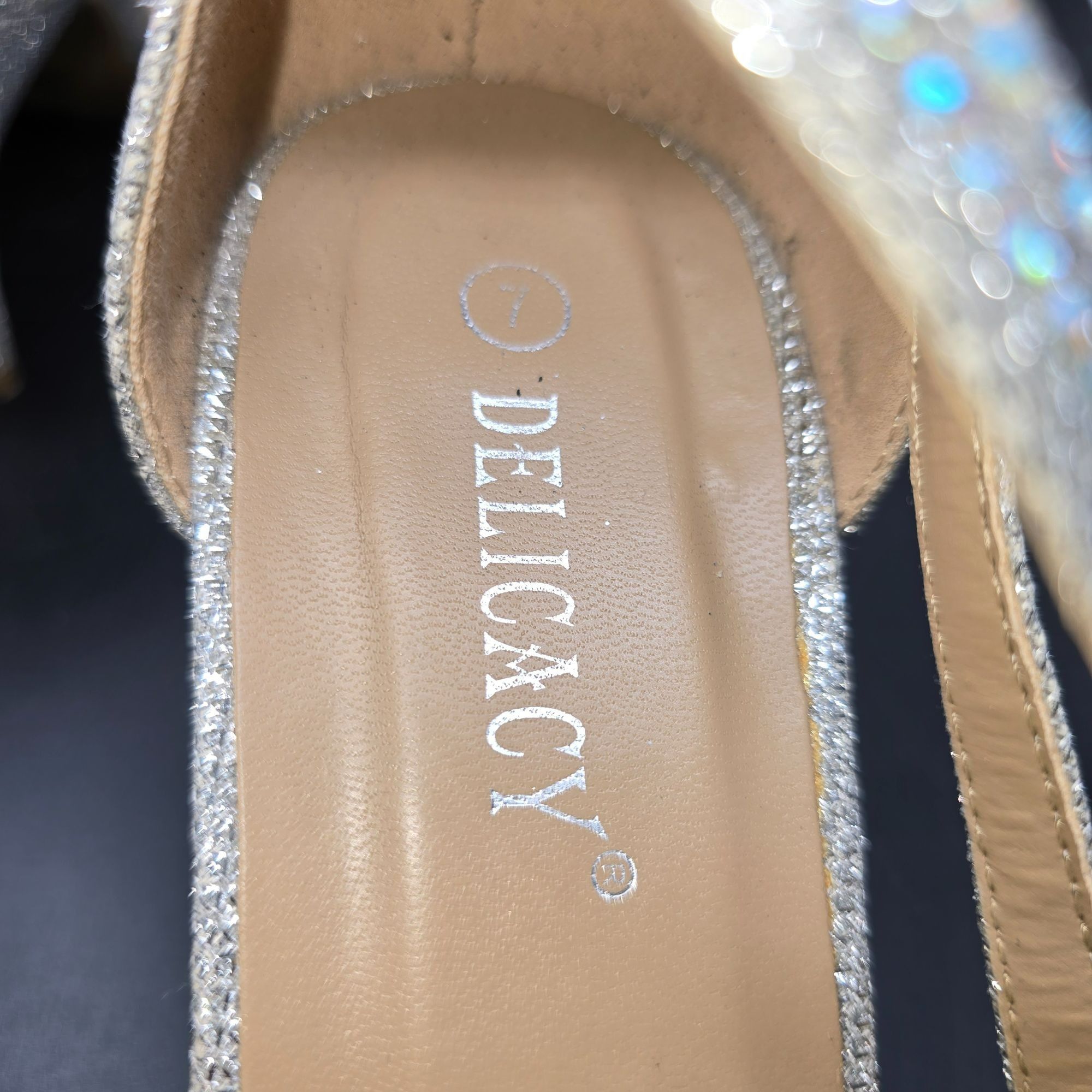 Other Womens Heels Silver Glitter Rhinestone Strappy Open Toe Deli Size US 7 / IT 37 - 6 Thumbnail