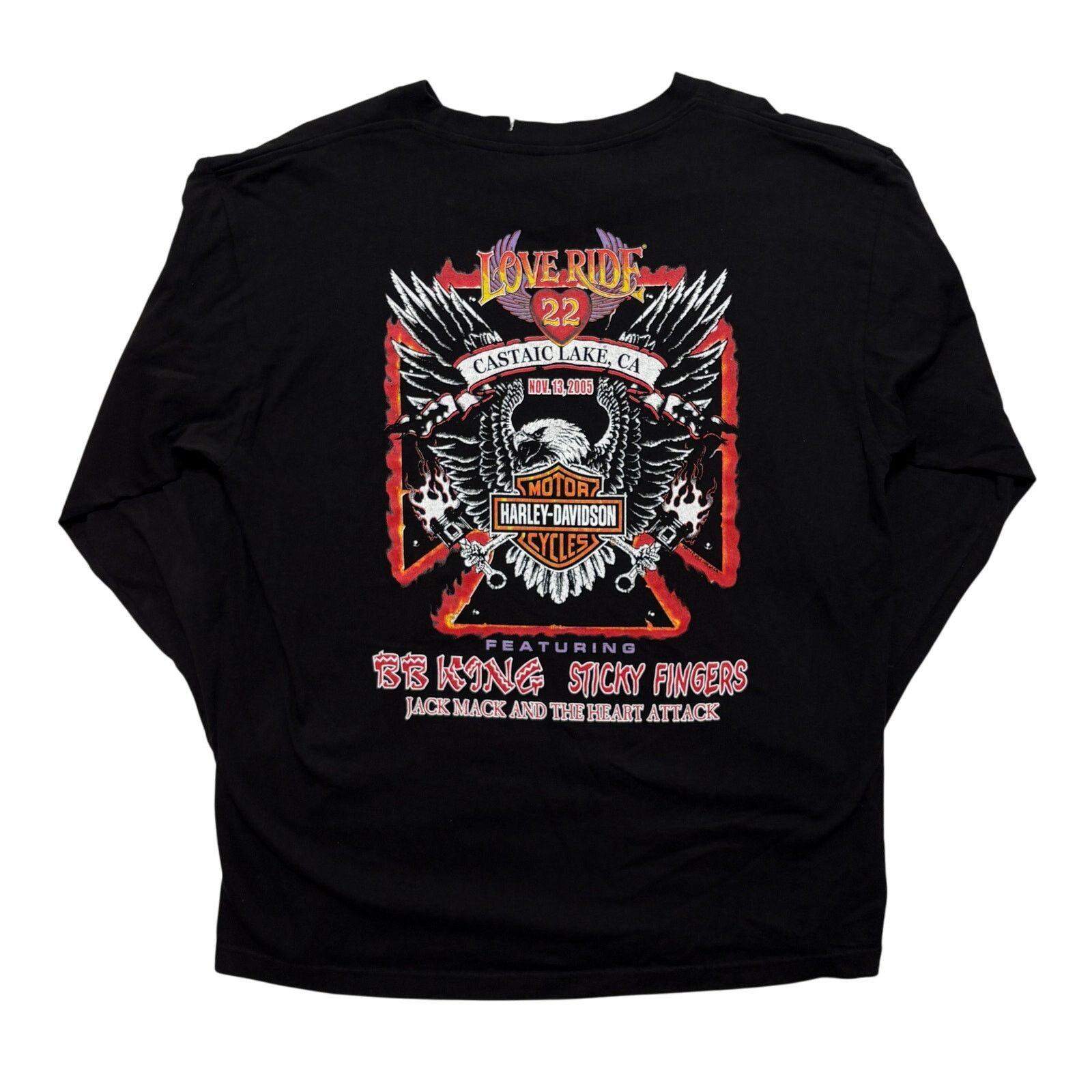 Hanes VTG Y2K 00s Harley Davidson Black Flames Long Sleeve T-Shirt Size US L / EU 52-54 / 3 - 3 Thumbnail