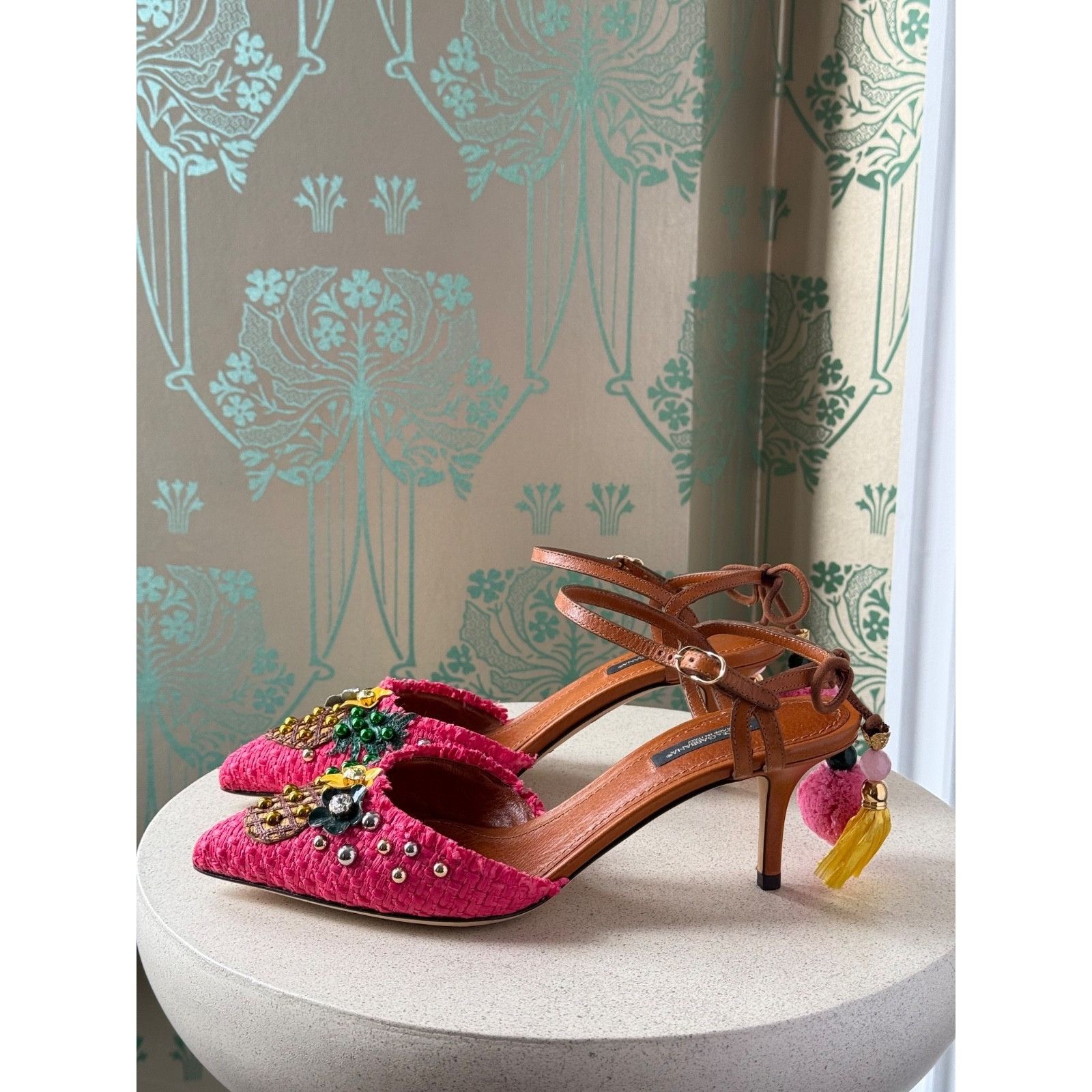 Dolce & Gabbana DOLCE & GABBANA Shoes Pink Pineapple Bellucci Kitten Heels Size US 7.5 / IT 37.5 - 5 Thumbnail