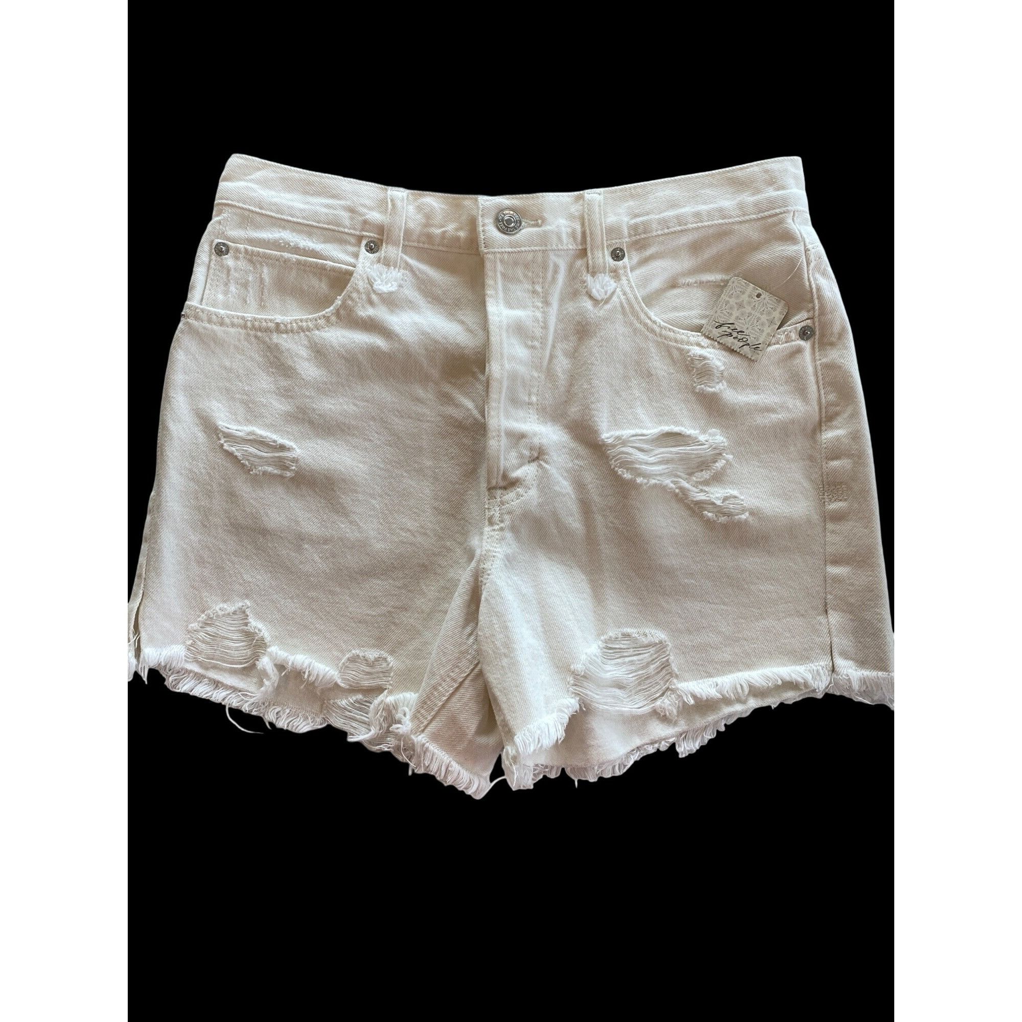 Free People NWT Free People W's 28 Distressed Denim Shorts Bright White Size 28" / US 6 / IT 42 - 7 Thumbnail