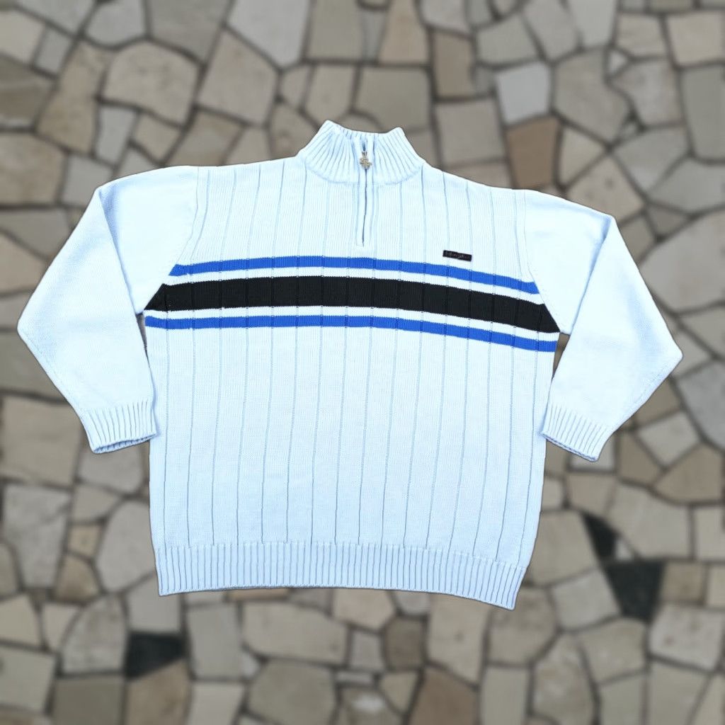 Southpole VINTAGE Southpole Sweater Mens 2XL Light Blue Striped 1/4 Zip Mock Neck Pullover Size US XXL / EU 58 / 5 - 1 Thumbnail