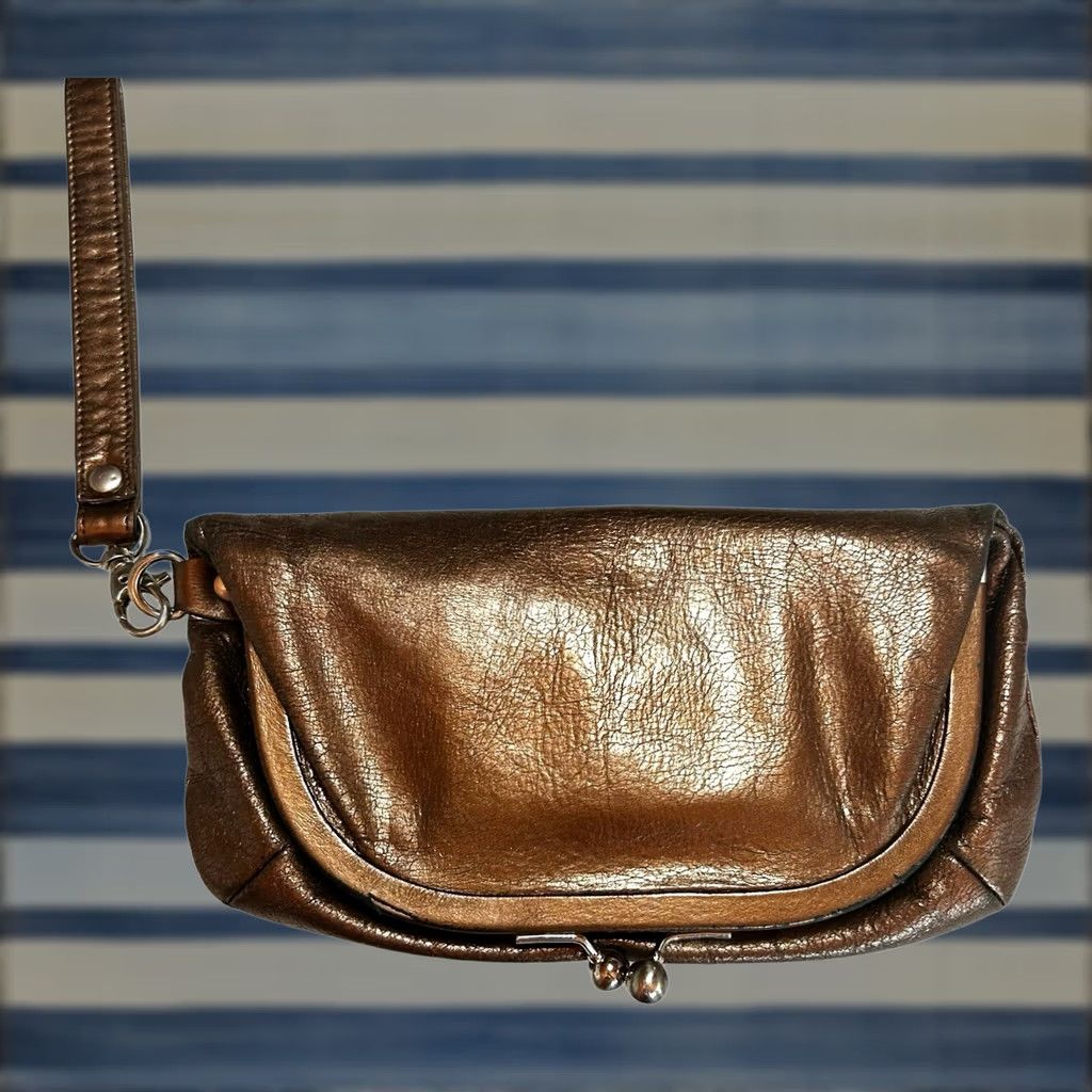 Vintage VINTAGE HOBO International Skyler Clutch Leather Metallic Brown FoldOver Crossbody Wristlet Purse Size ONE SIZE - 1 Thumbnail