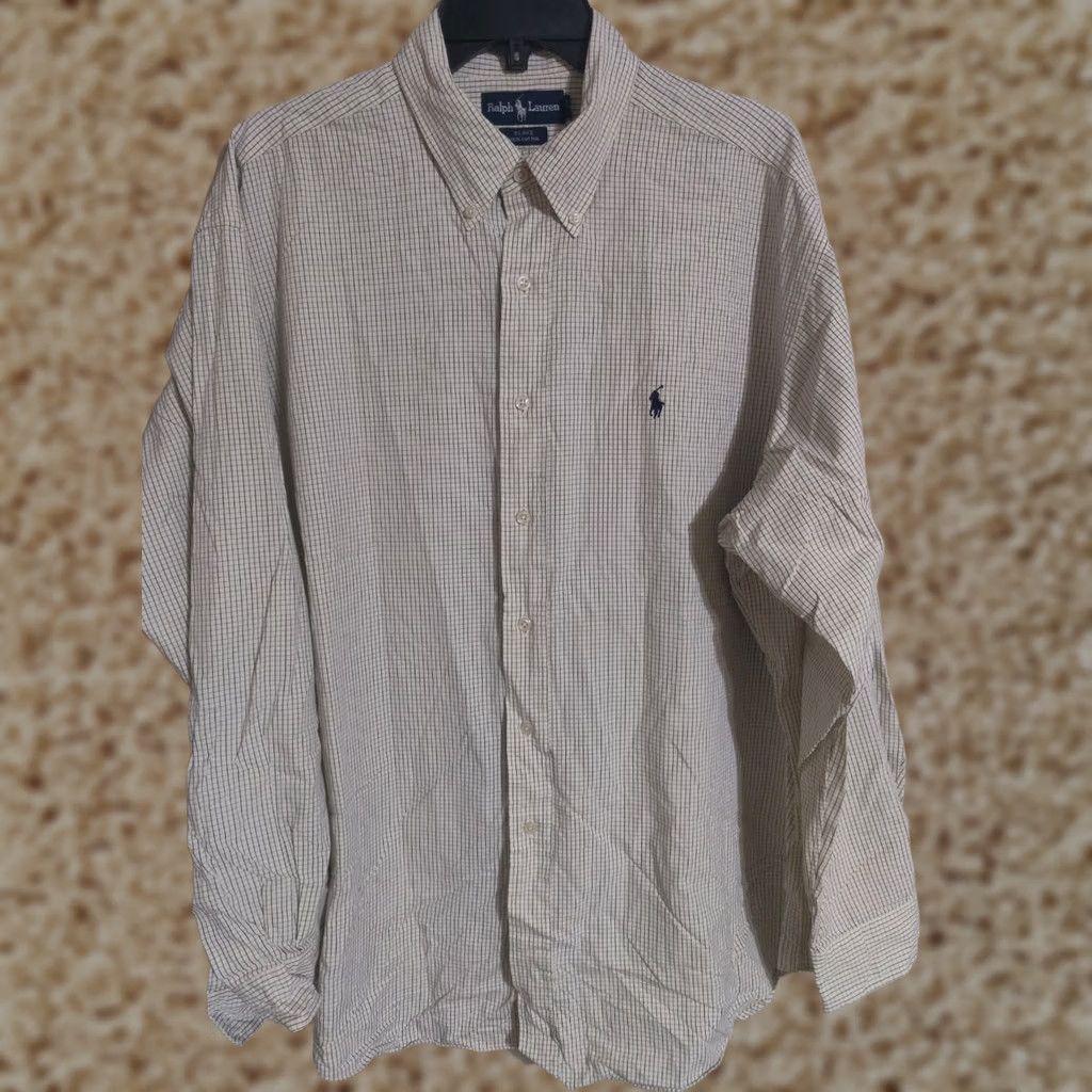 Polo Ralph Lauren Polo Ralph Lauren Blake Cream Checkered L/S Button Down Dress Shirt Mens XL Size 46R - 1 Thumbnail