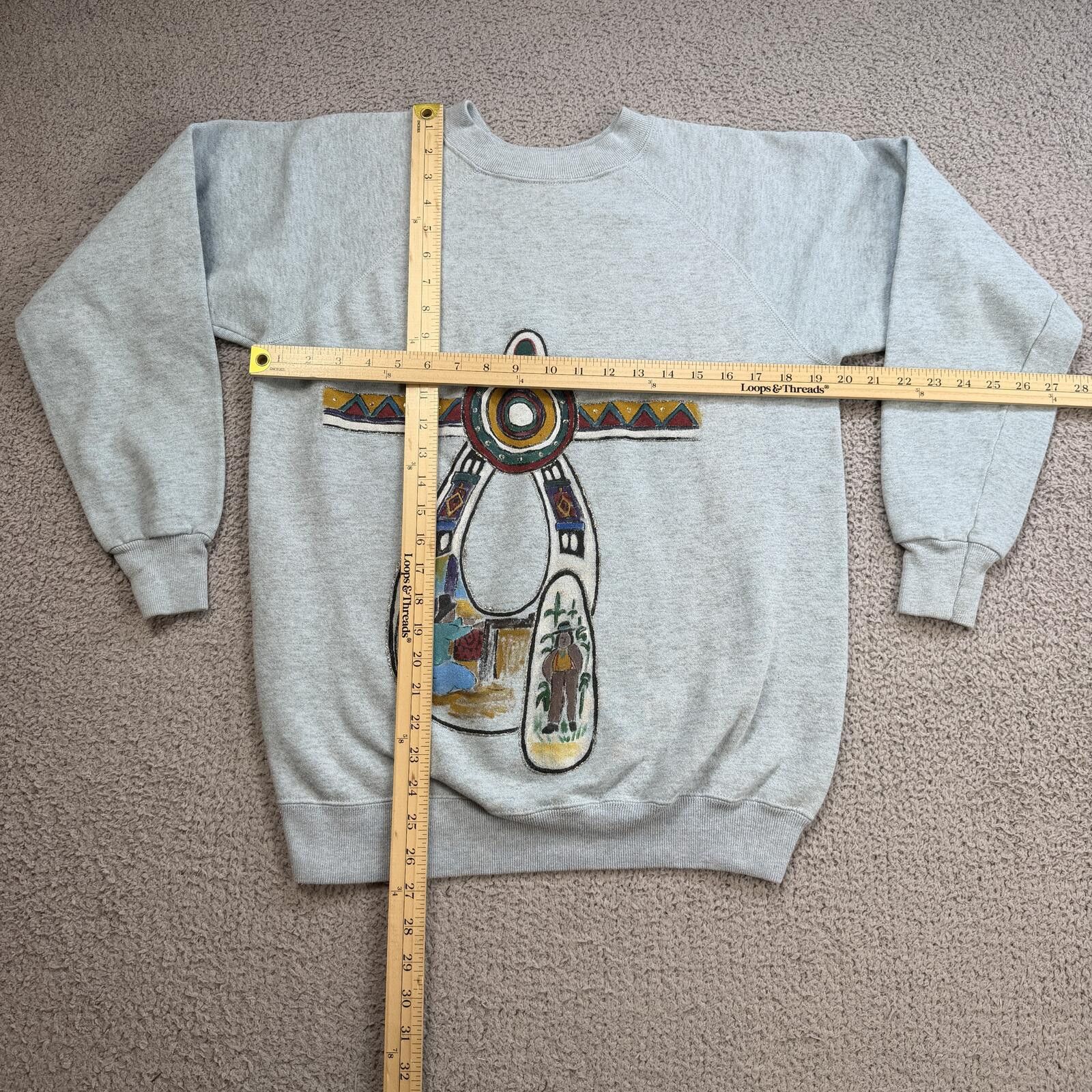Hanes Vintage 90s Hand Painted Southwestern Folk Art Sweatshirt L Size L / US 10 / IT 46 - 3 Thumbnail