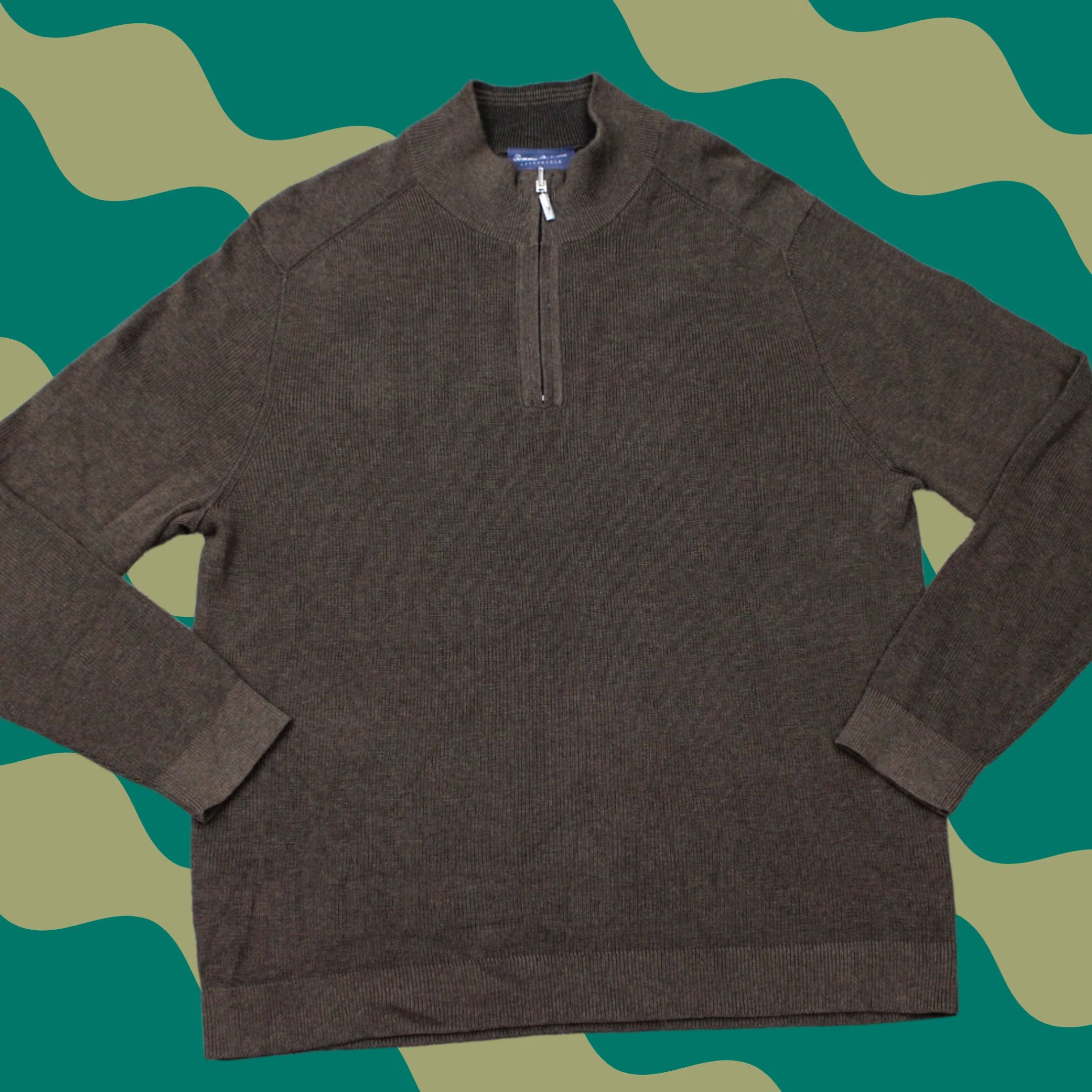 Tommy Bahama Tommy Bahama Reversible Sweatshirt Mens XL Brown 1/4 Zip Pima Cotton L/S Sweater Size US XL / EU 56 / 4 - 1 Thumbnail
