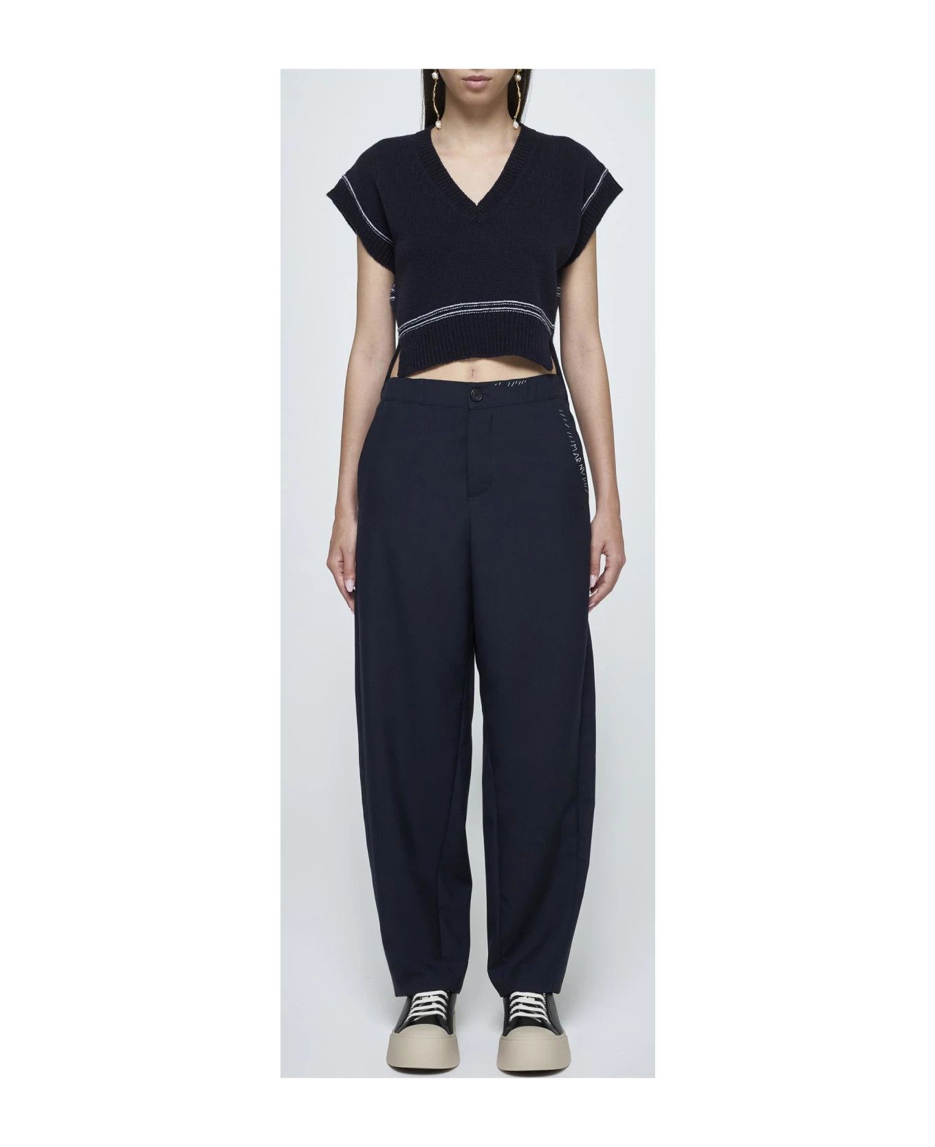 Marni o1y1125 V-neck Sweater in Black/White Size XS / US 0-2 / IT 36-38 - 2 Thumbnail