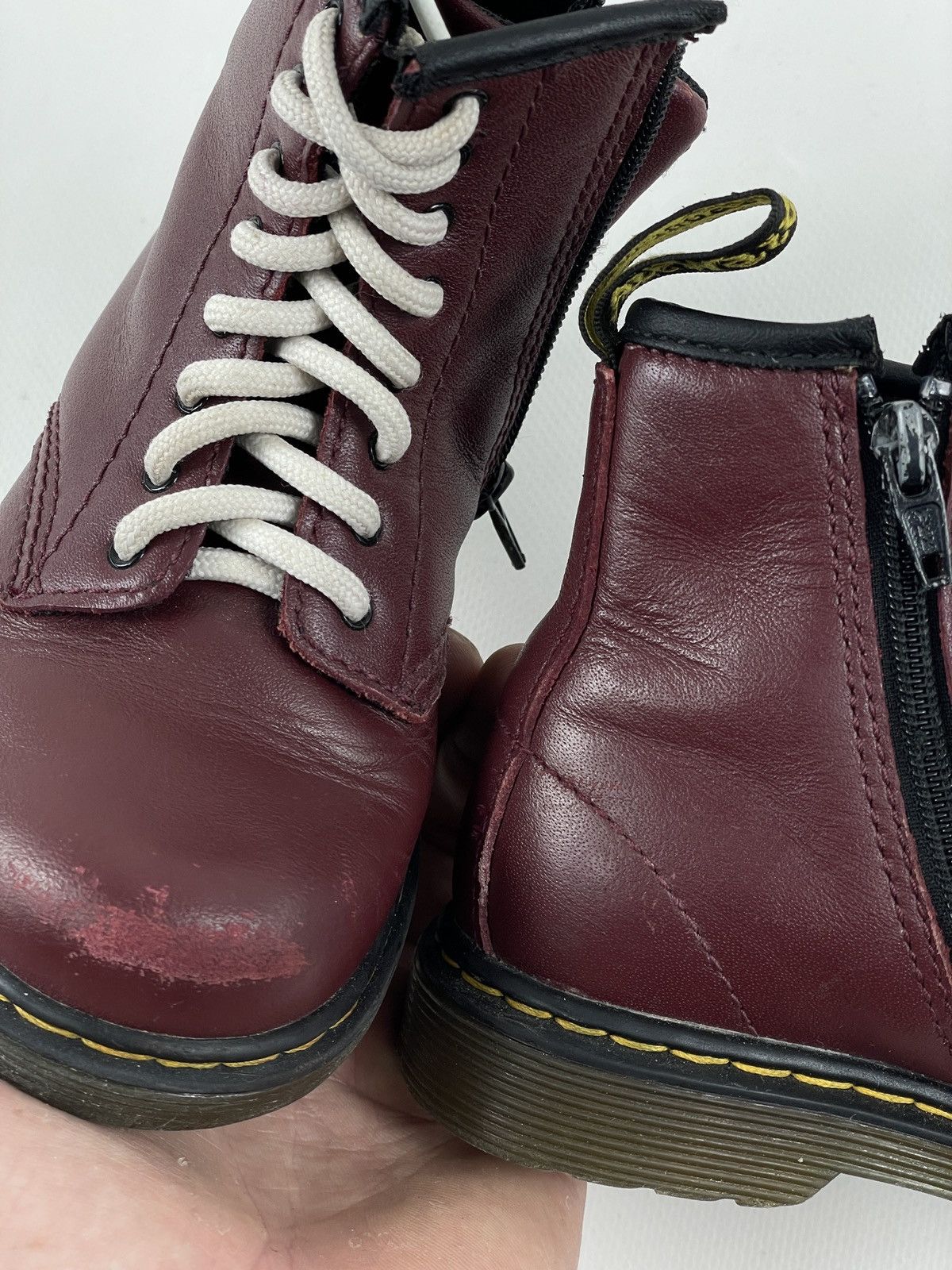 Children of the discordance × Dr. Martens × Red Wing Unisex DR.MARTENS Brooklee 1460 Leather Cherry Zip High-Top Boots Kids UK9 US 10 Size US 4 / IT 34 - 25 Thumbnail