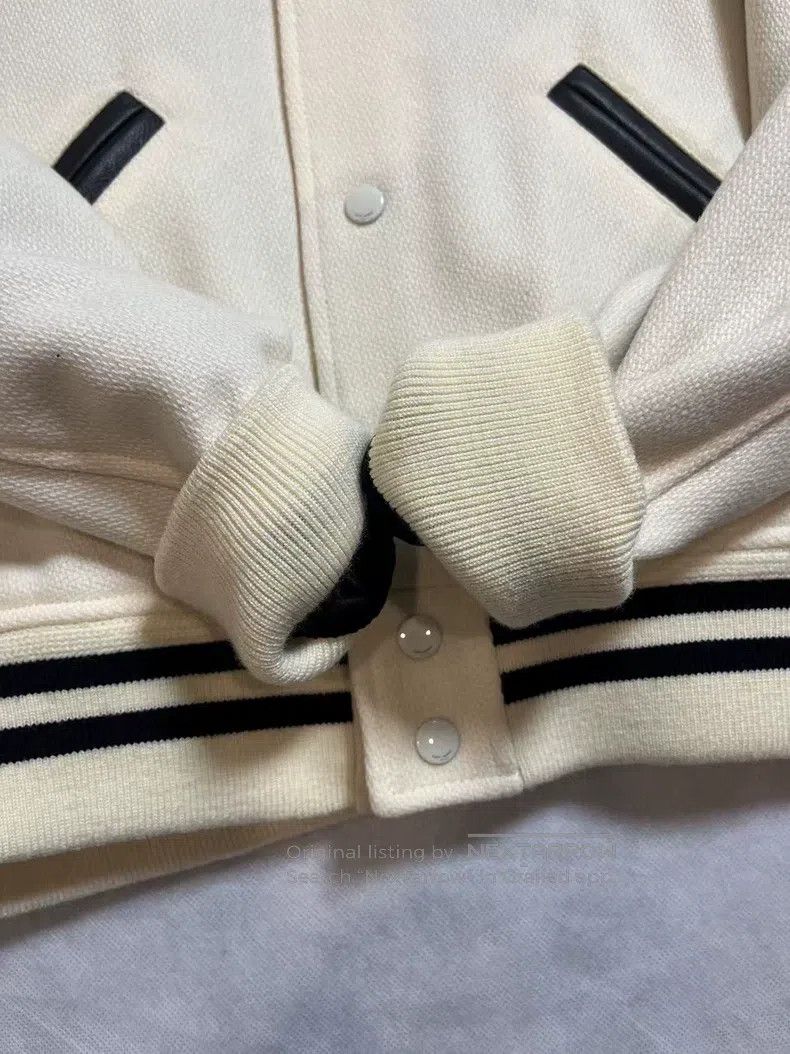 Saint Laurent Paris Saint Laurent Paris Ivory White Wool Baseball Jacket Size US L / EU 52-54 / 3 - 4 Thumbnail