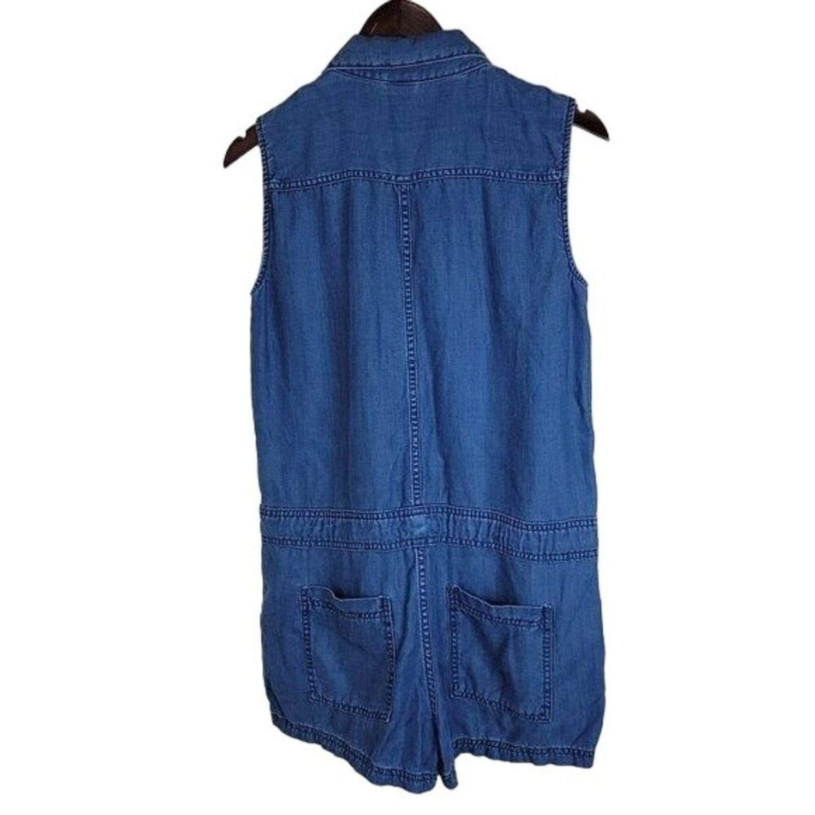 H&M H&M Womens Chambray Utility Romper Sleeveless Pockets Size 27" / US 4 / IT 40 - 2 Thumbnail