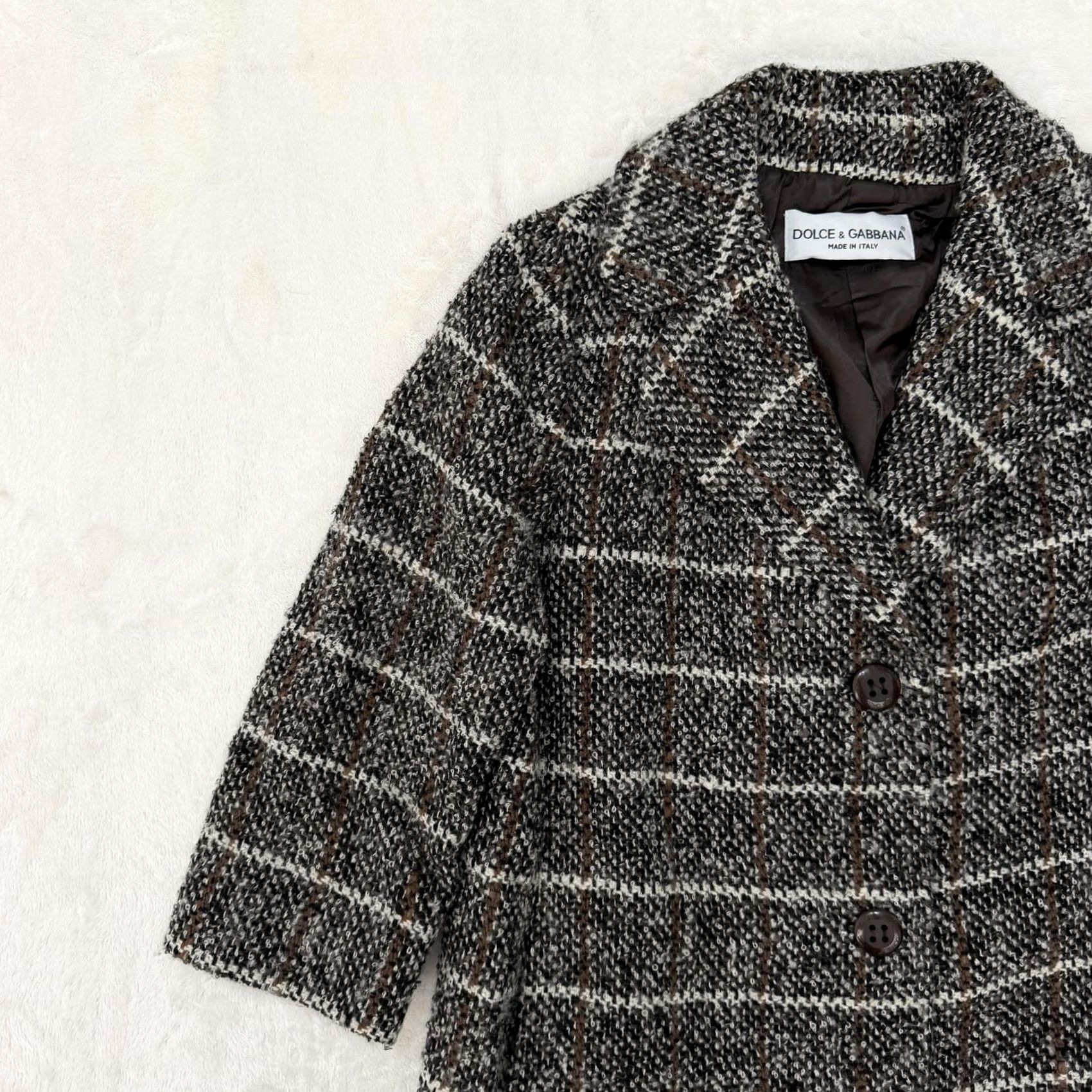 Dolce & Gabbana VINTAGE? (No) Dolce&Gabbana Coat Womens 44 Brown Wool Tweed Check Long Made In Italy Plaid Shirt? Size M / US 6-8 / IT 42-44 - 5 Thumbnail