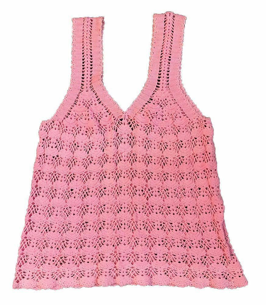 Designer Pre Owned Pink Hand Made Crocheted Blouse M Size M / US 6-8 / IT 42-44 - 2 Thumbnail
